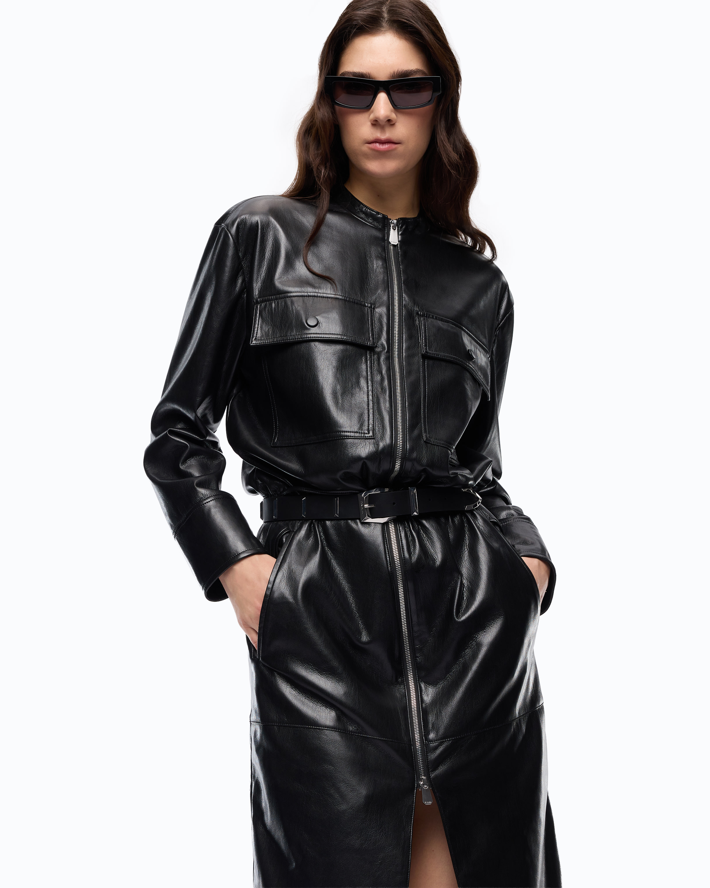 Robe midi zippée effet cuir PINKO Noir