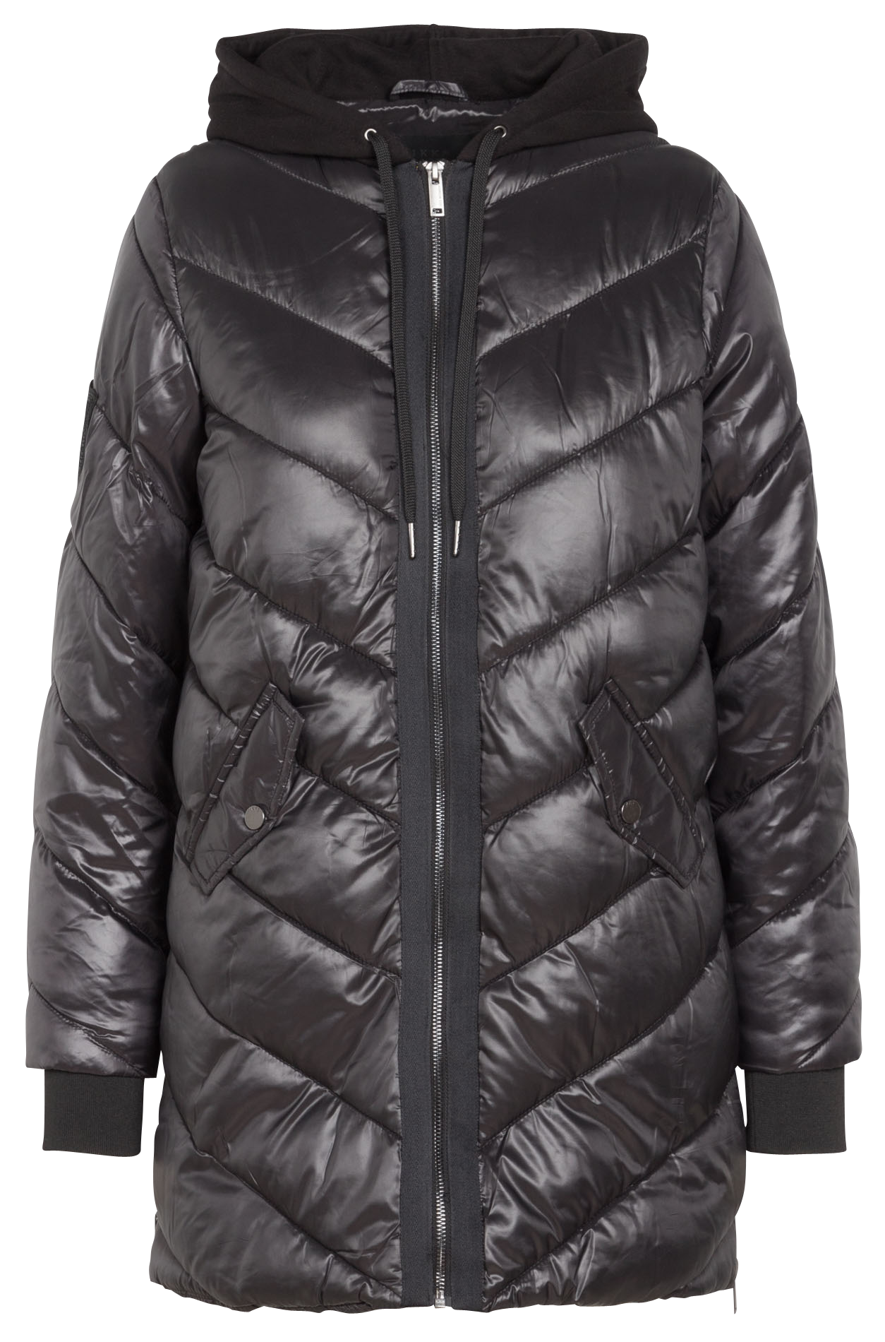 Kapuzen-Daunenjacke mit Rundhalsausschnitt und Reißverschluss IKKS Schwarz