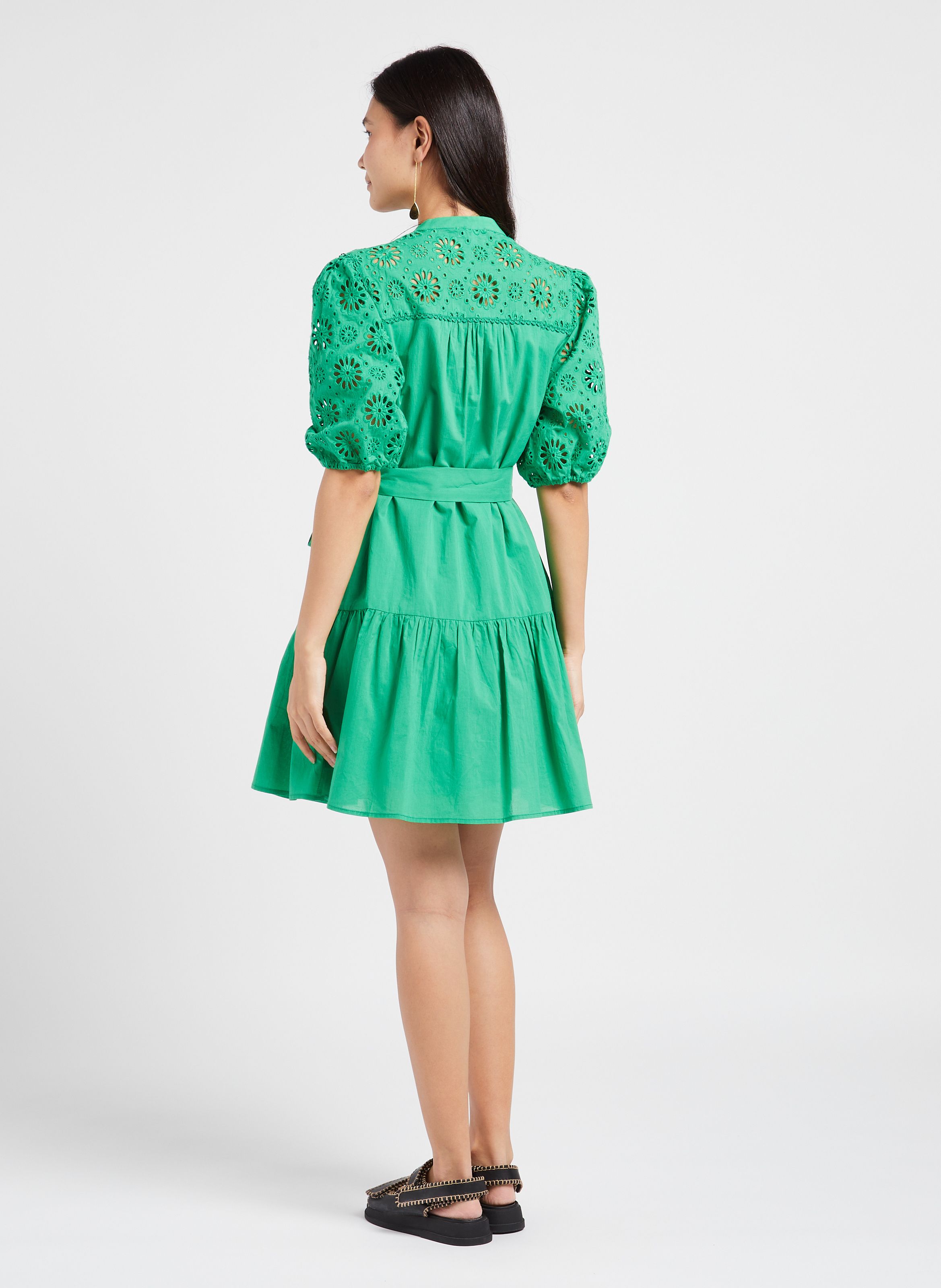 Short Loose fit Cotton blend V neck Dress Vert Suncoo Women