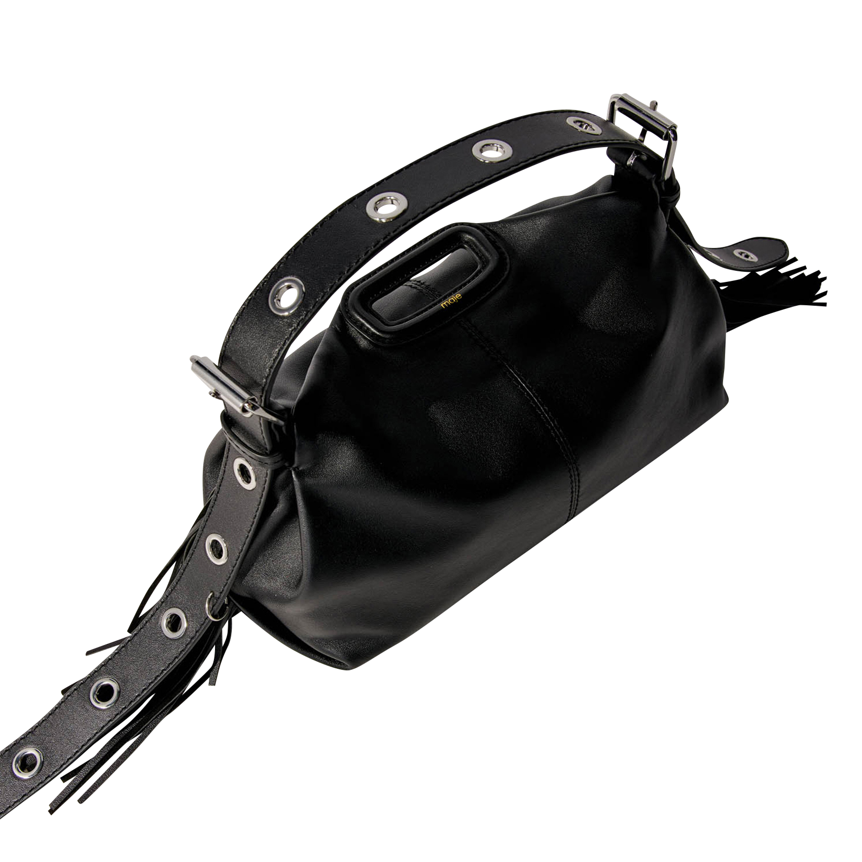 Gladde, leren schoudertas MAJE Zwart