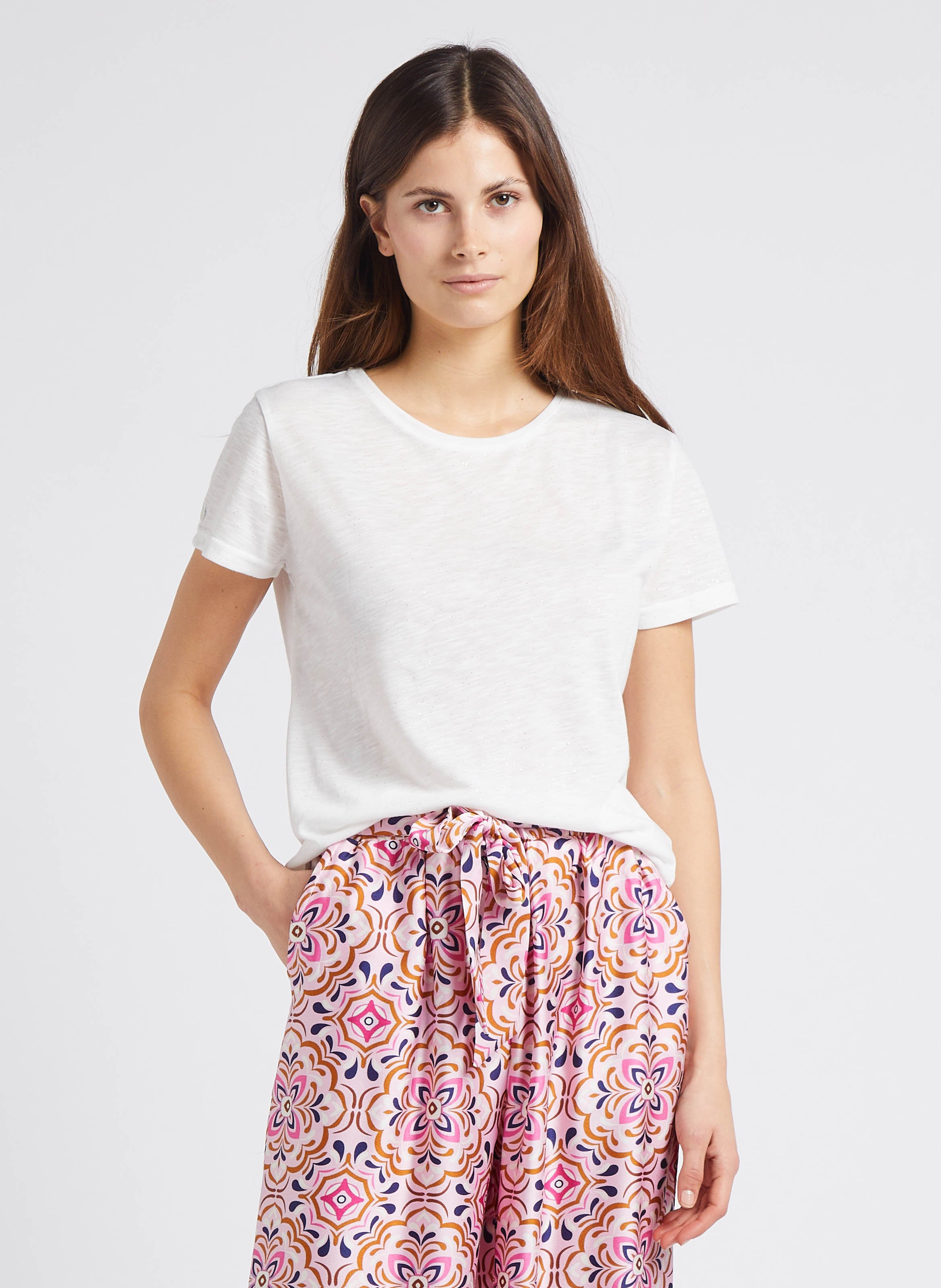 Tee-shirt col rond pailleté LA PETITE ETOILE Blanc