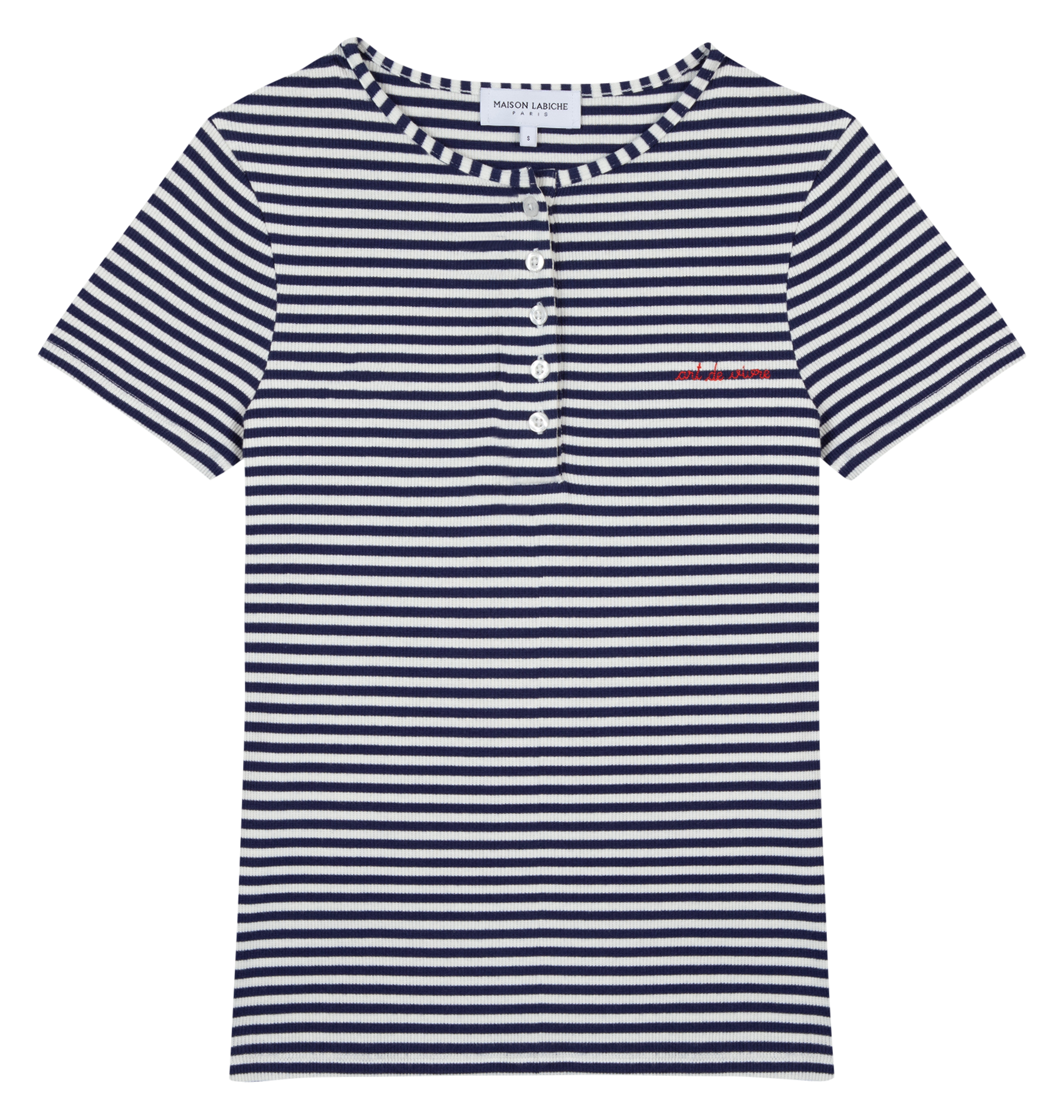 Top col tunisien en coton bio à rayures MAISON LABICHE Bleu