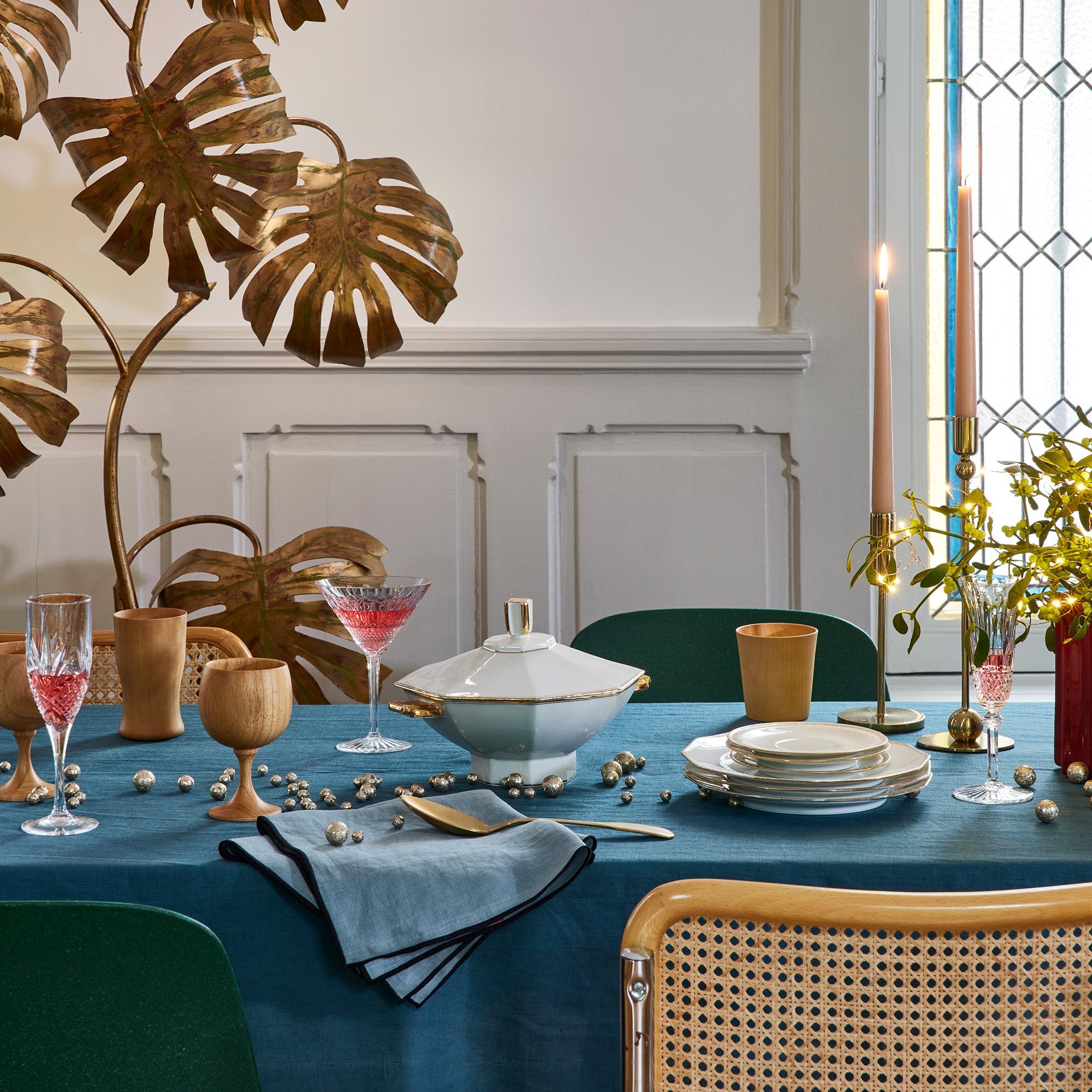 CARLINA - Rectangular linen tablecloth MADURA Blue