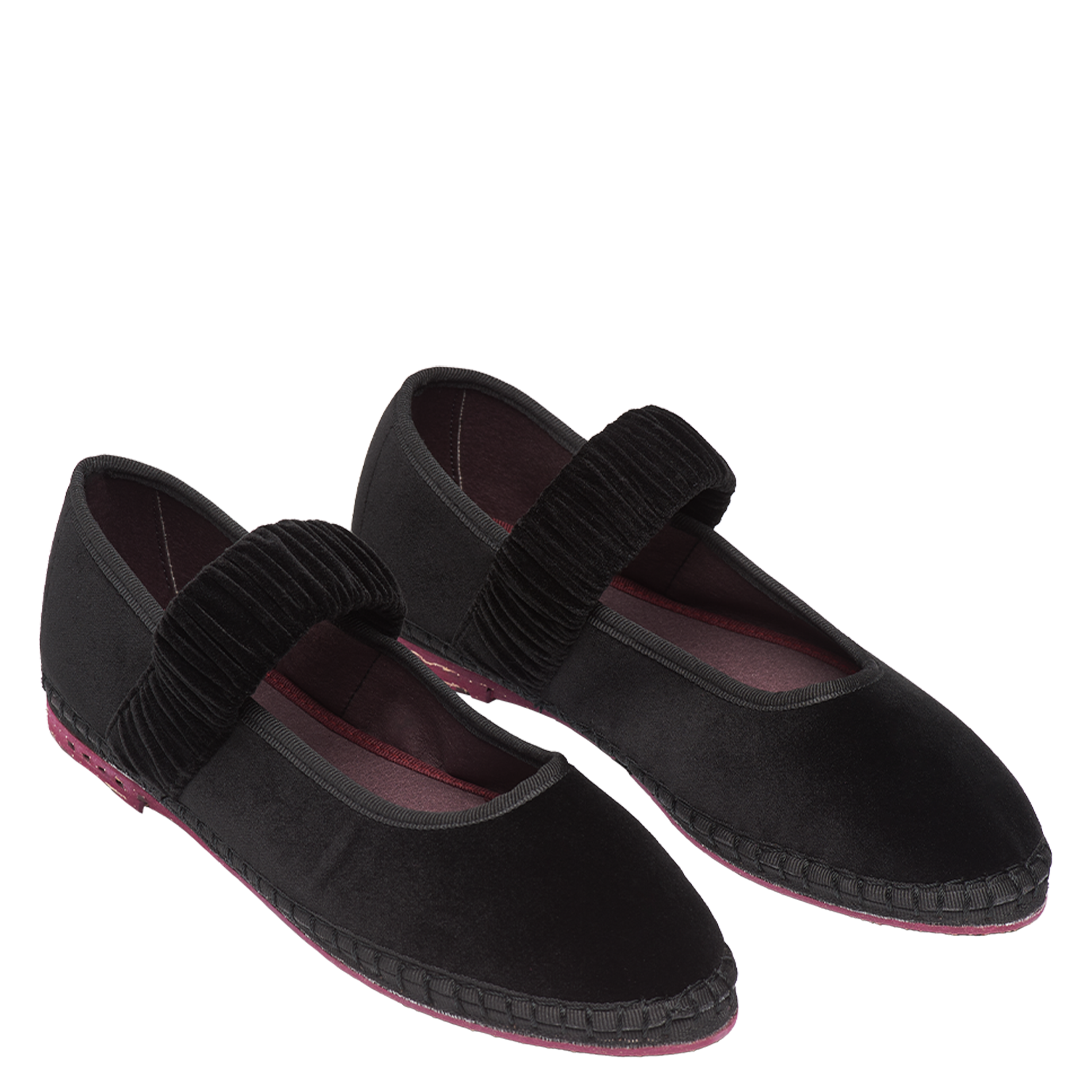 Cotton velvet strap ballerina flats FLABELUS Black