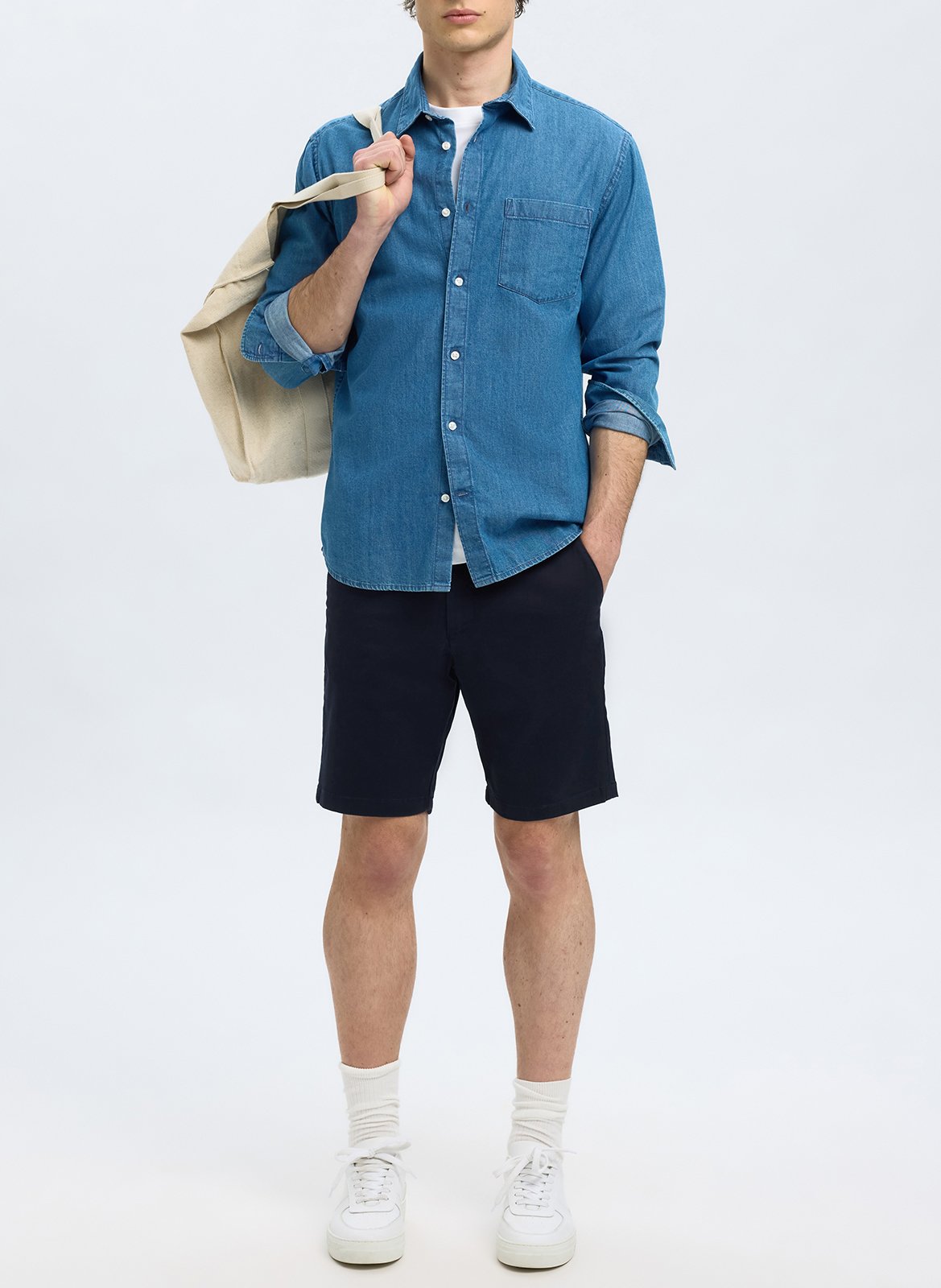 Short in blended organic cotton SELECTED Blue