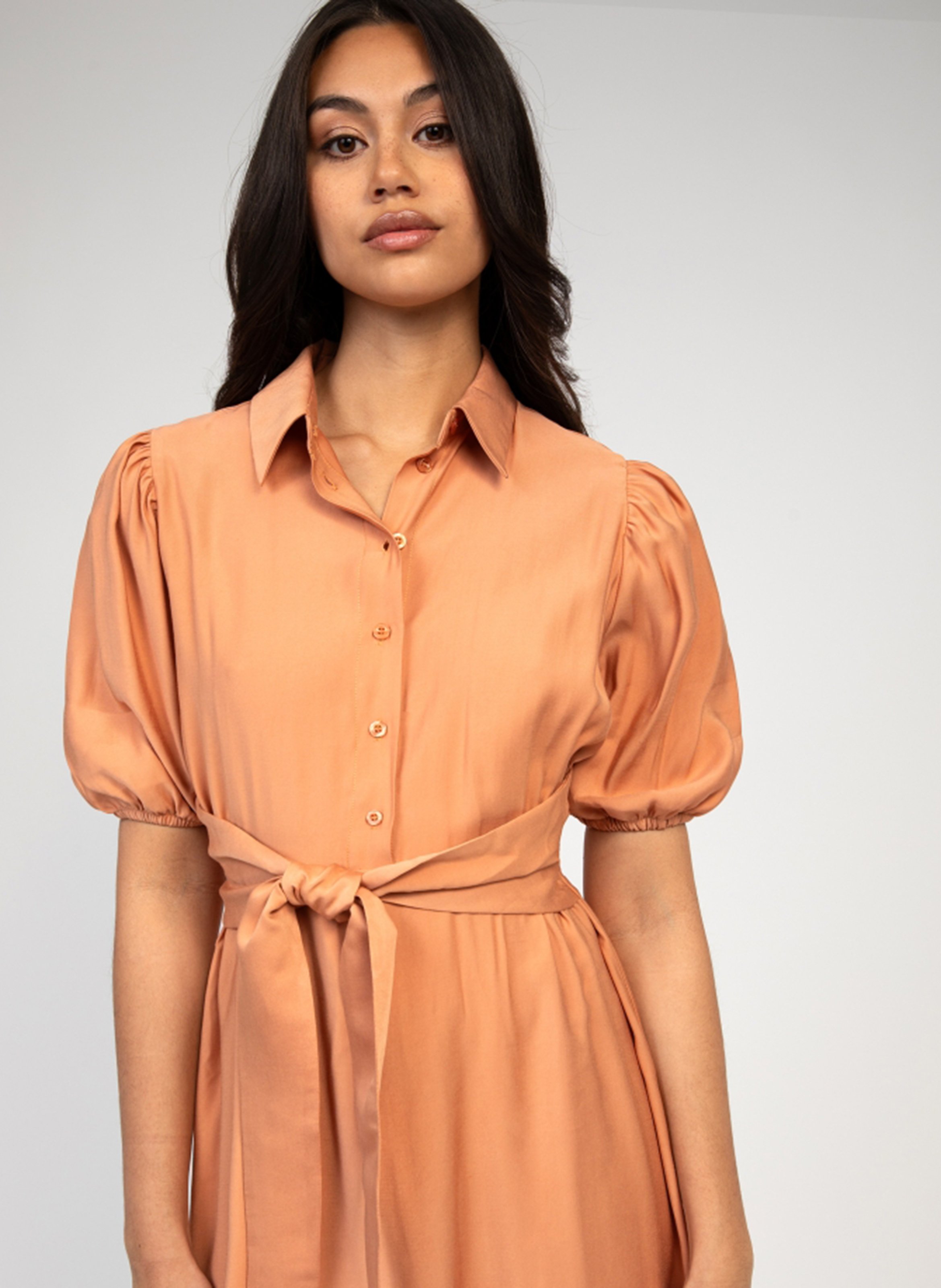 Flared midi dress with short sleeves AN'GE Orange