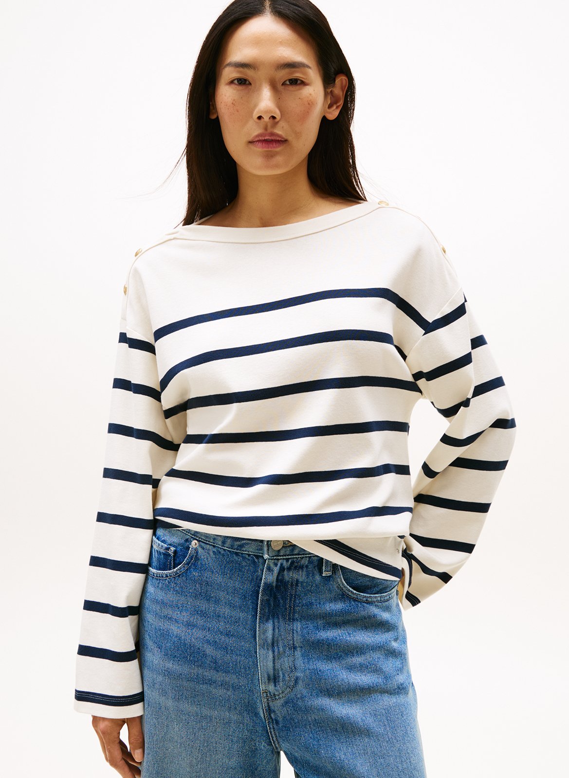 Straight striped cotton T-shirt TOMMY HILFIGER White