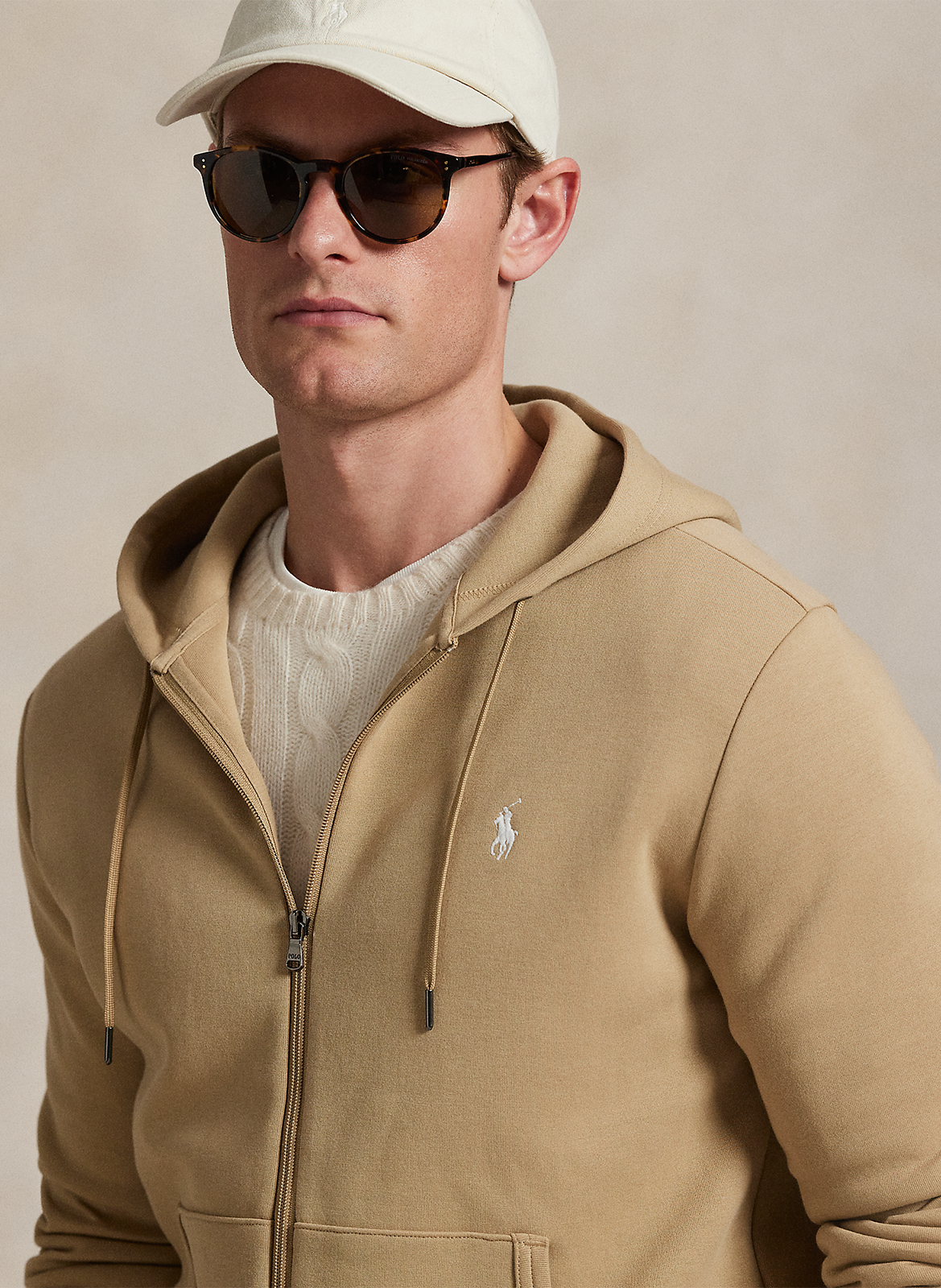 Zip-up soft cotton hoodie POLO RALPH LAUREN Khaki
