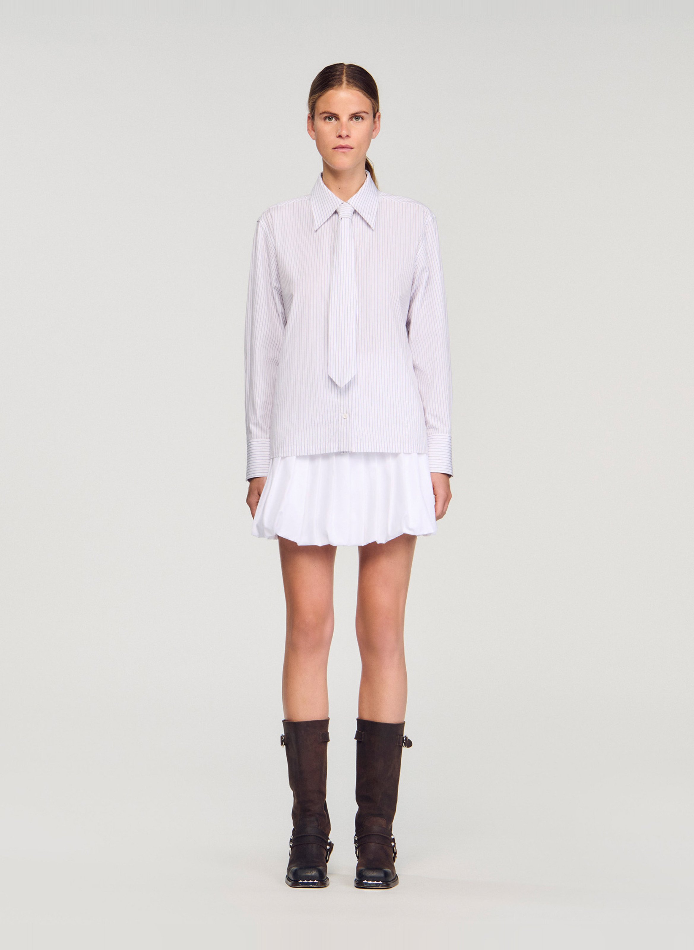 Striped shirt with tie collar SANDRO White