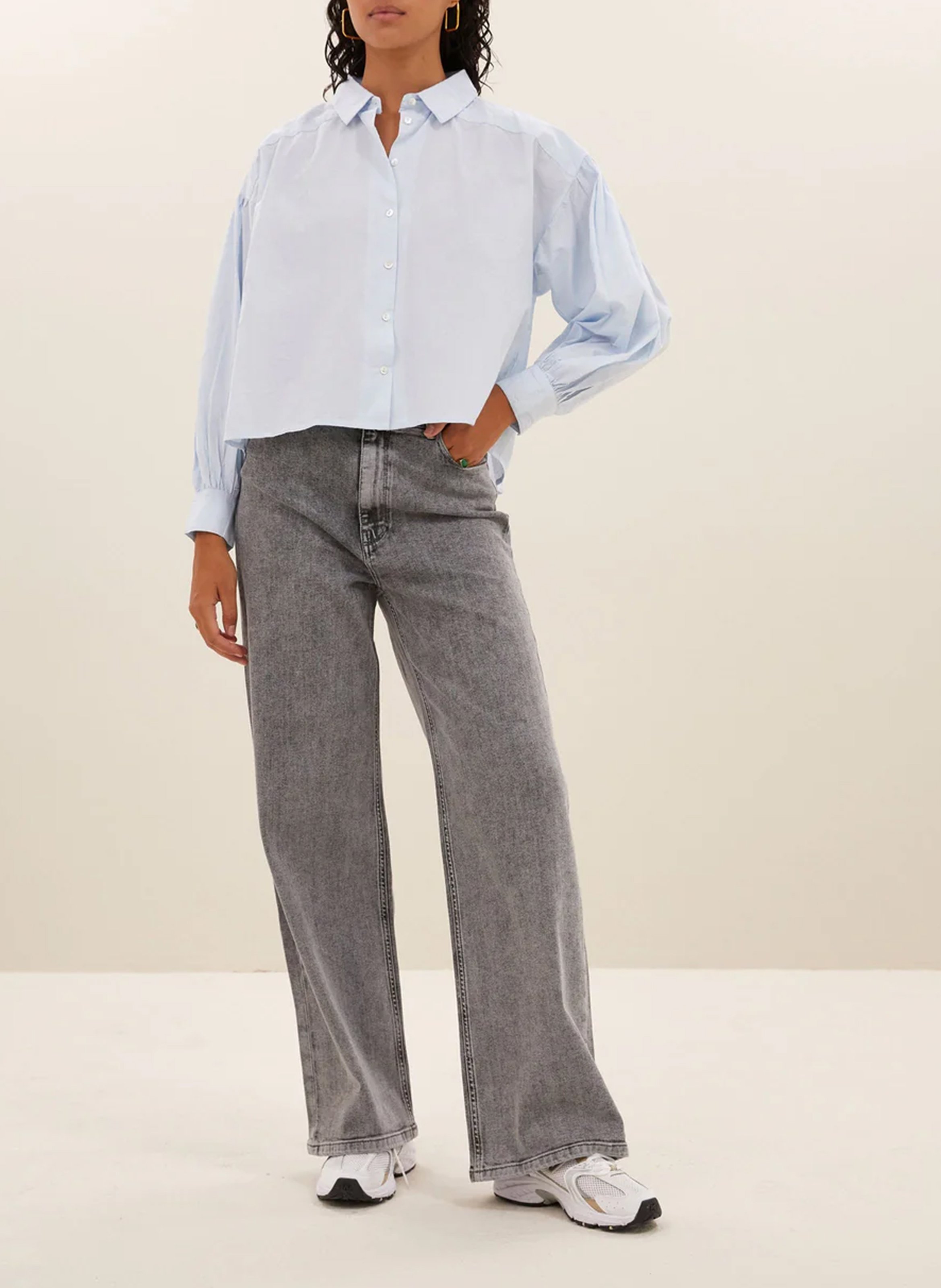 Jean ample taille haute en coton mélangé BY BAR Gris