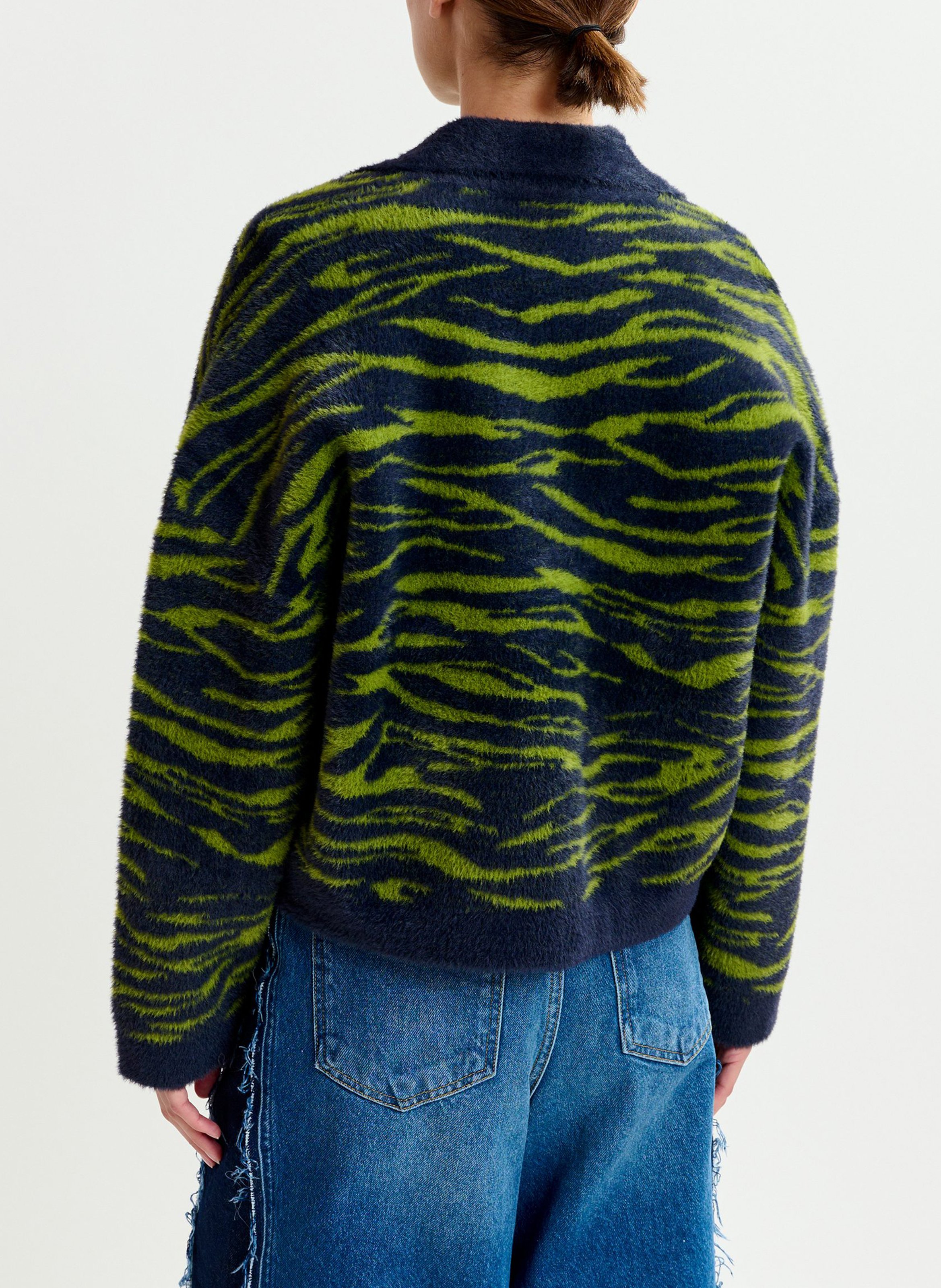 Cardigan boutonné à imprimé zèbre ESSENTIEL ANTWERP Bleu