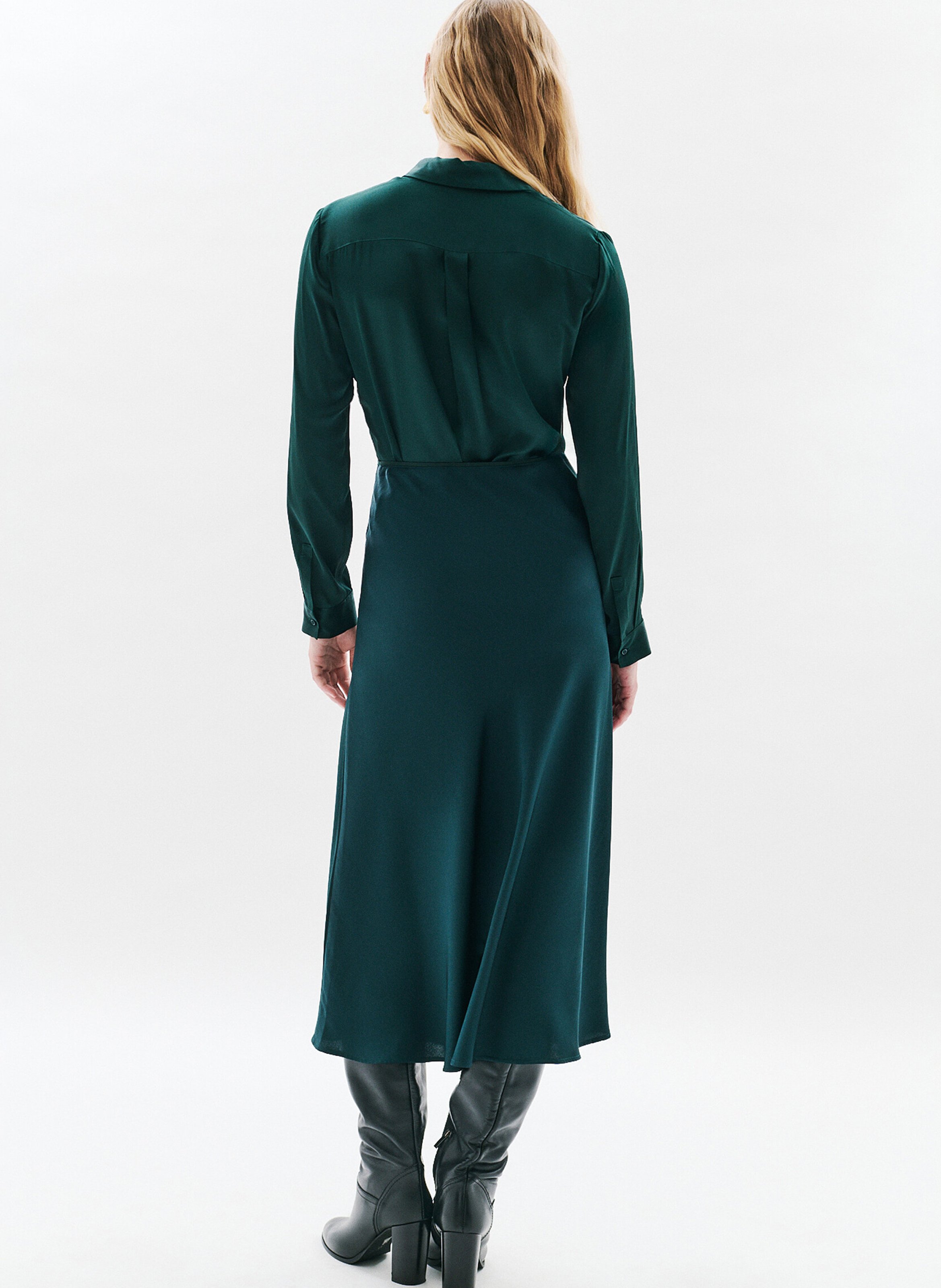 Long satin-effect skirt CAROLL Green