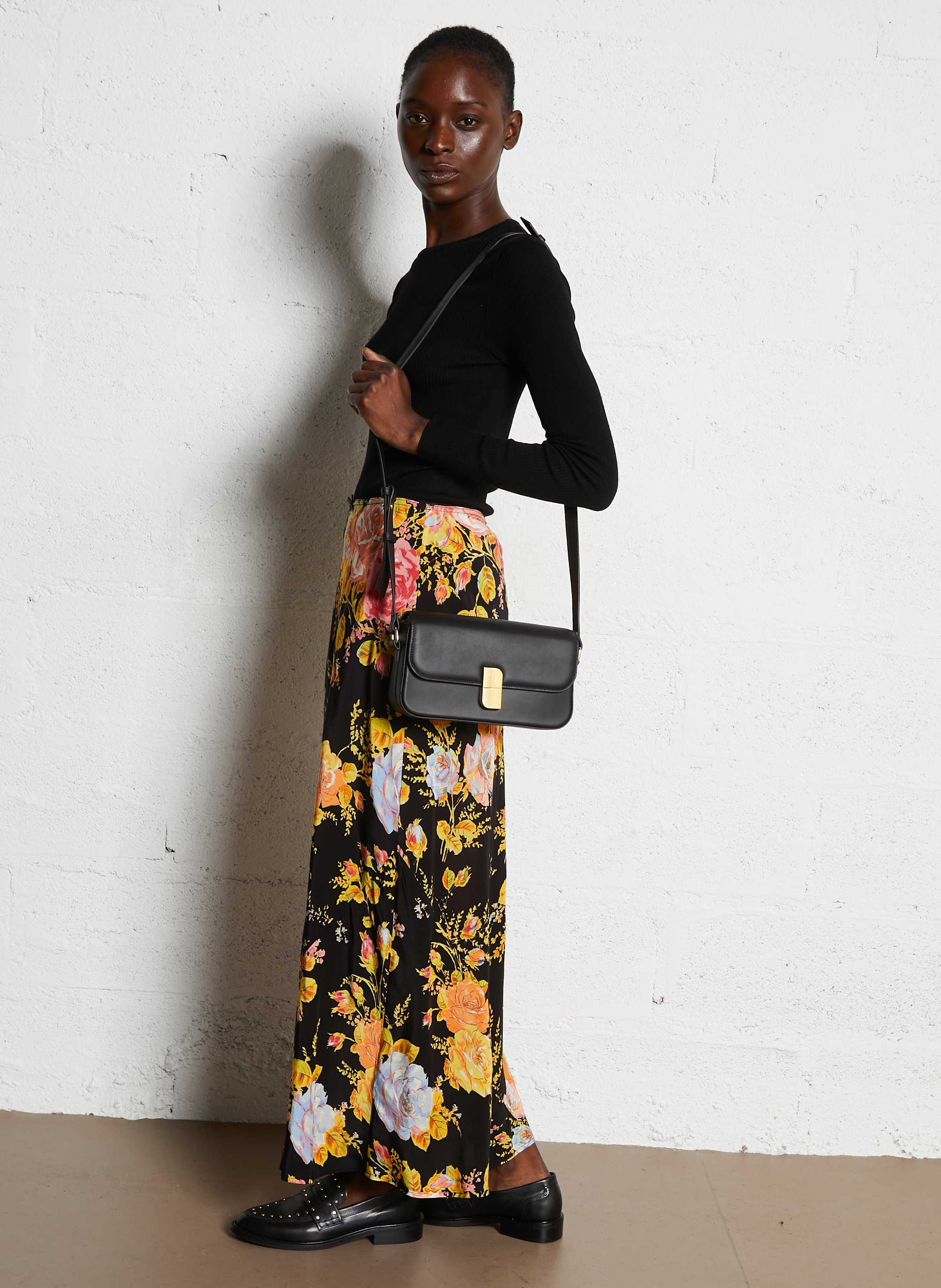 Bobi leather baguette bag  Black