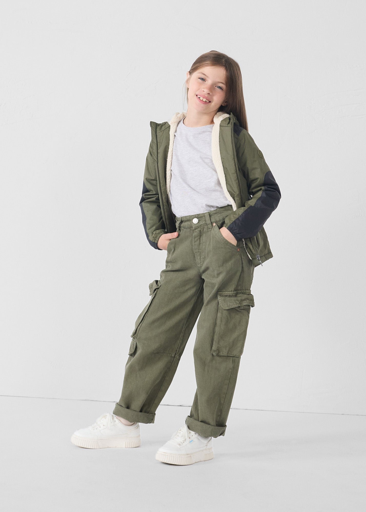 Child's hooded raincoat with sherpa lining lag sherpa JOTT Green