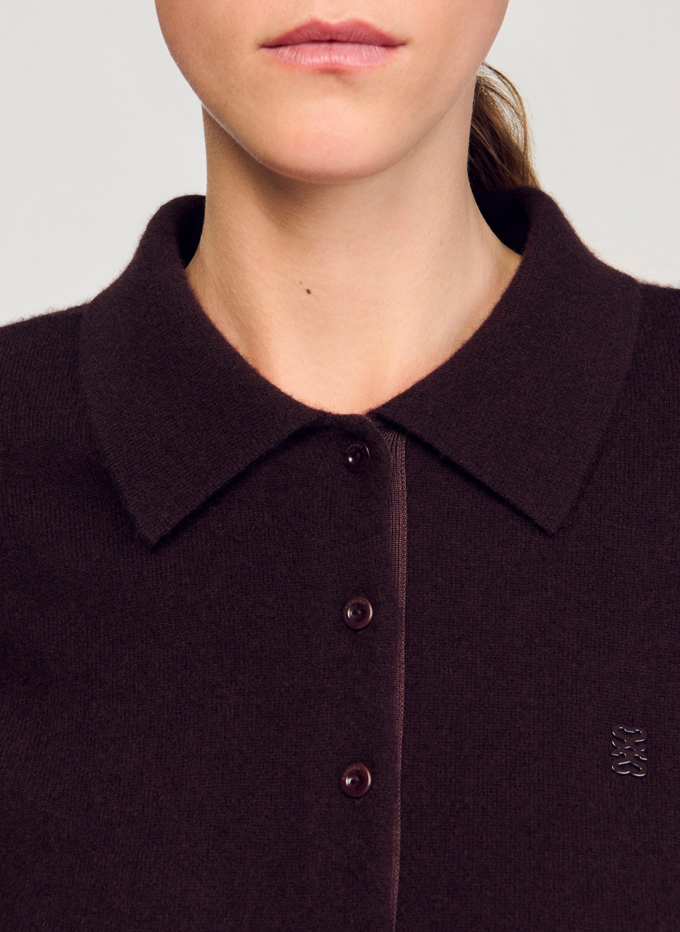 Rechte cardigan met klassieke kraag van wol en kasjmier. SANDRO Bruin