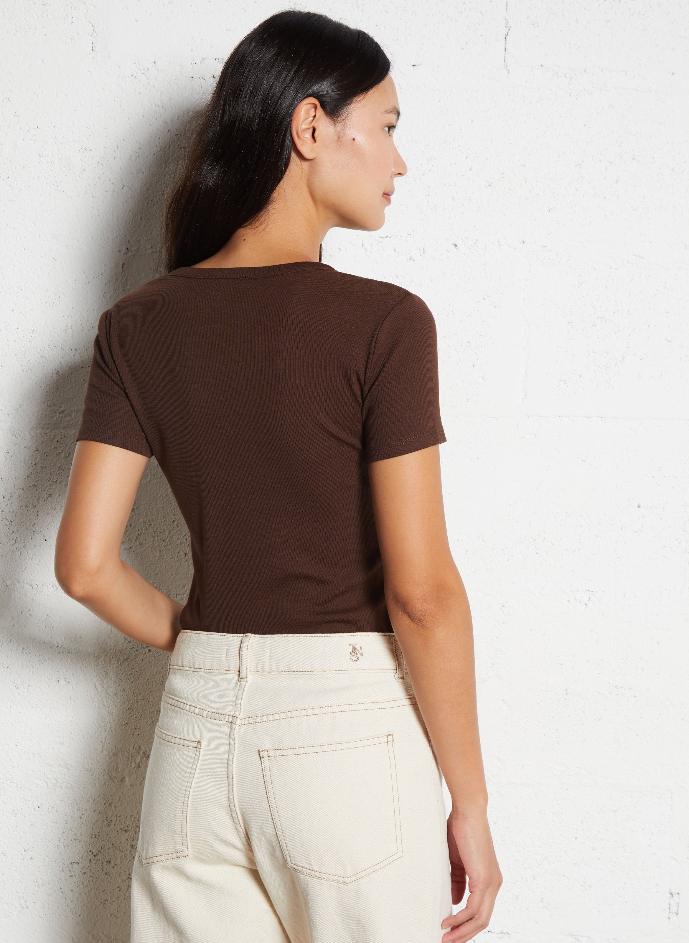 Basic cotton-mix T-shirt MAISON 123 Brown