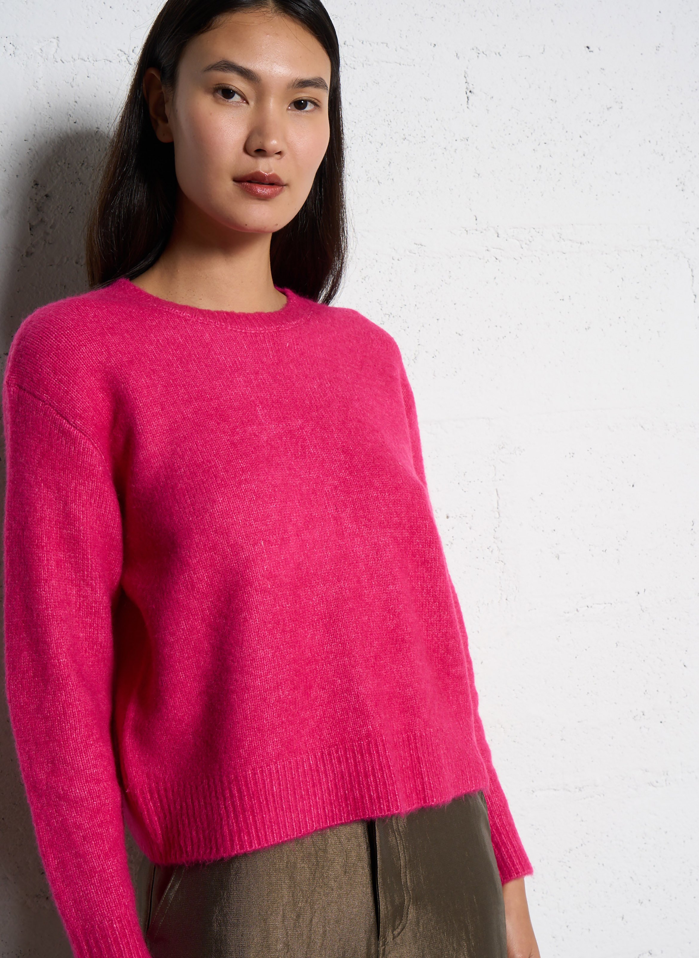 Pull droit dos ouvert en maille mélangée Rose