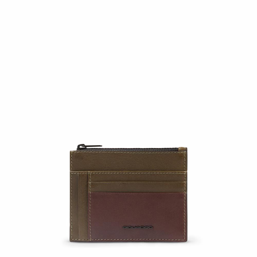 Men's leather credit card holder with coin pocket and RFID protection PIQUADRO Green