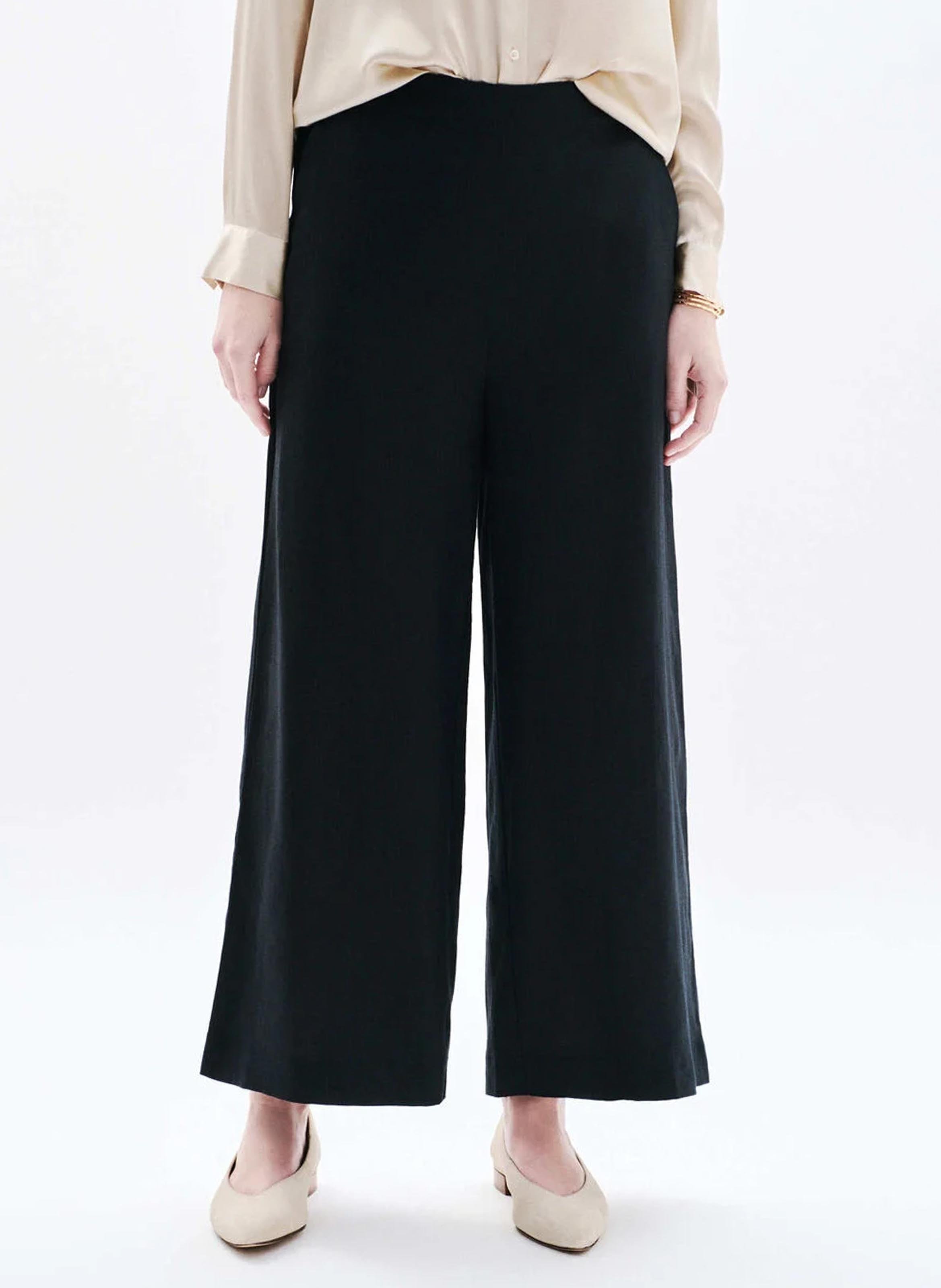 Pantalon large en lin CAROLL Noir