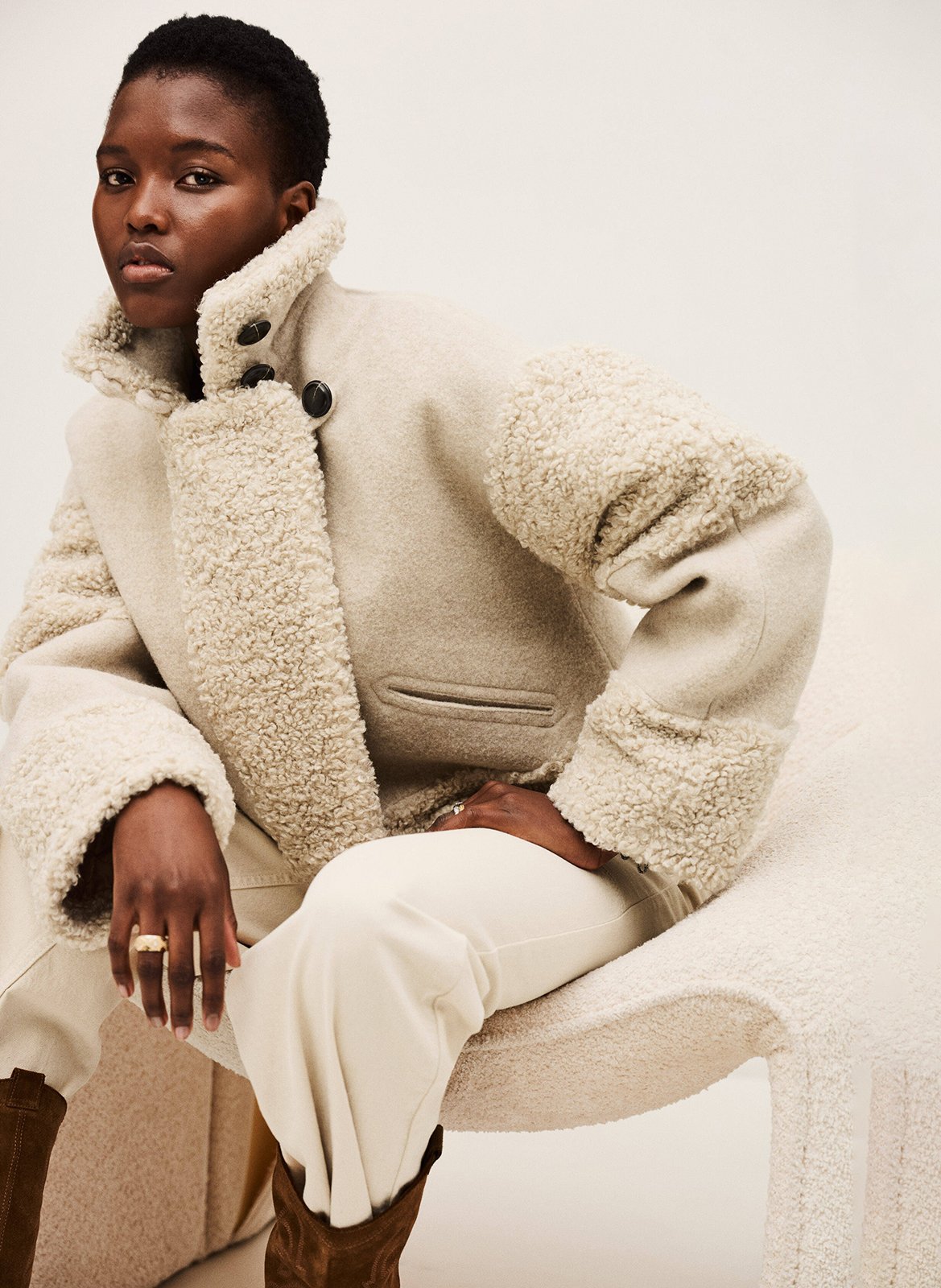 Korte jas met kraag en bonteffect BA&SH Beige