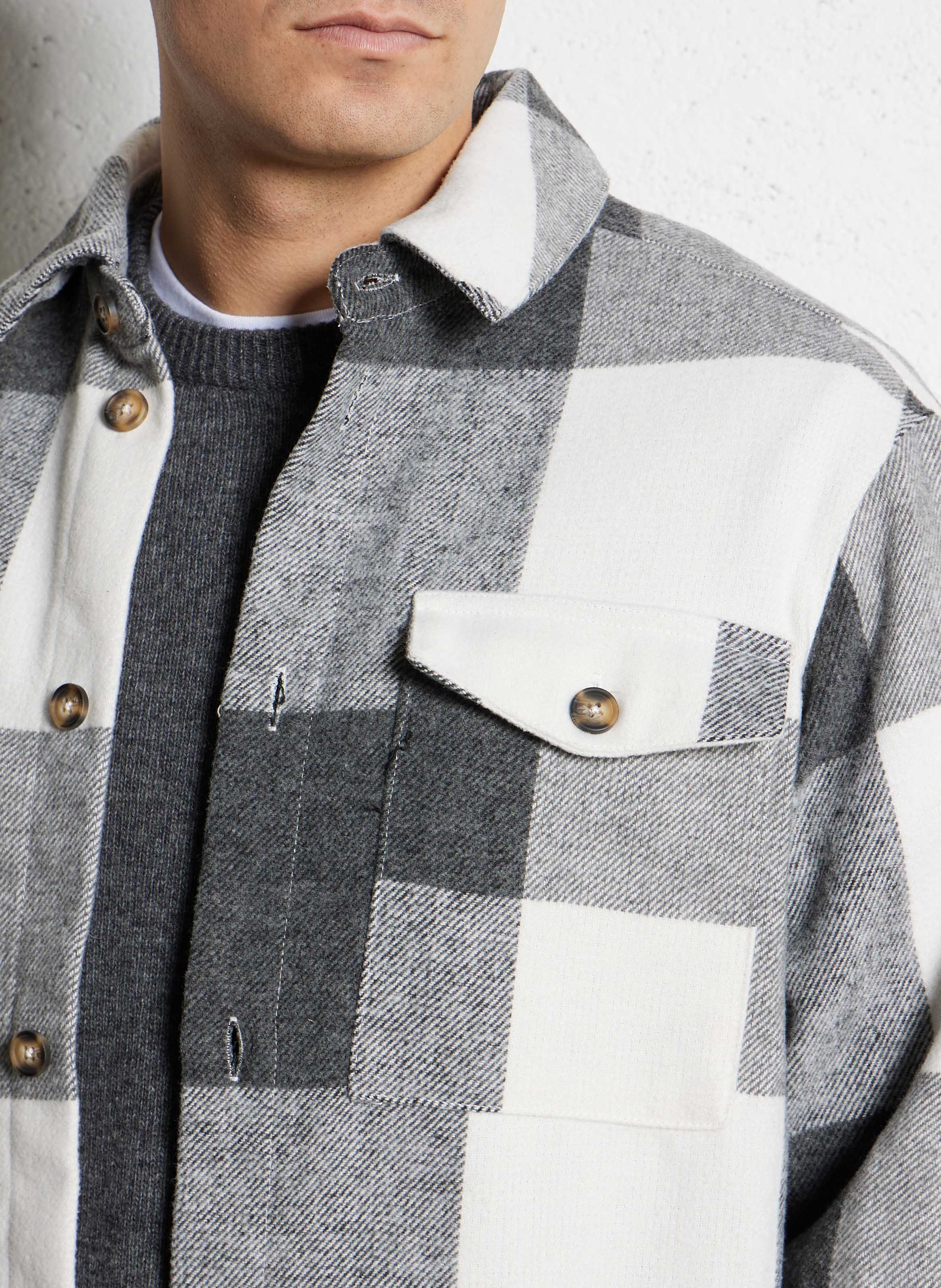 Checked overshirt SOLID Grey
