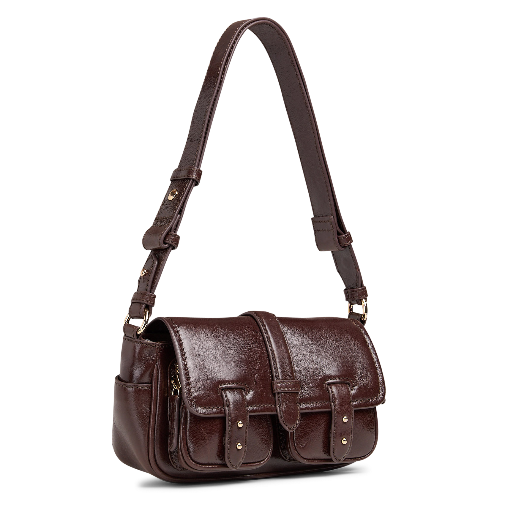 Patent leather shoulder bag PETITE MENDIGOTE Brown