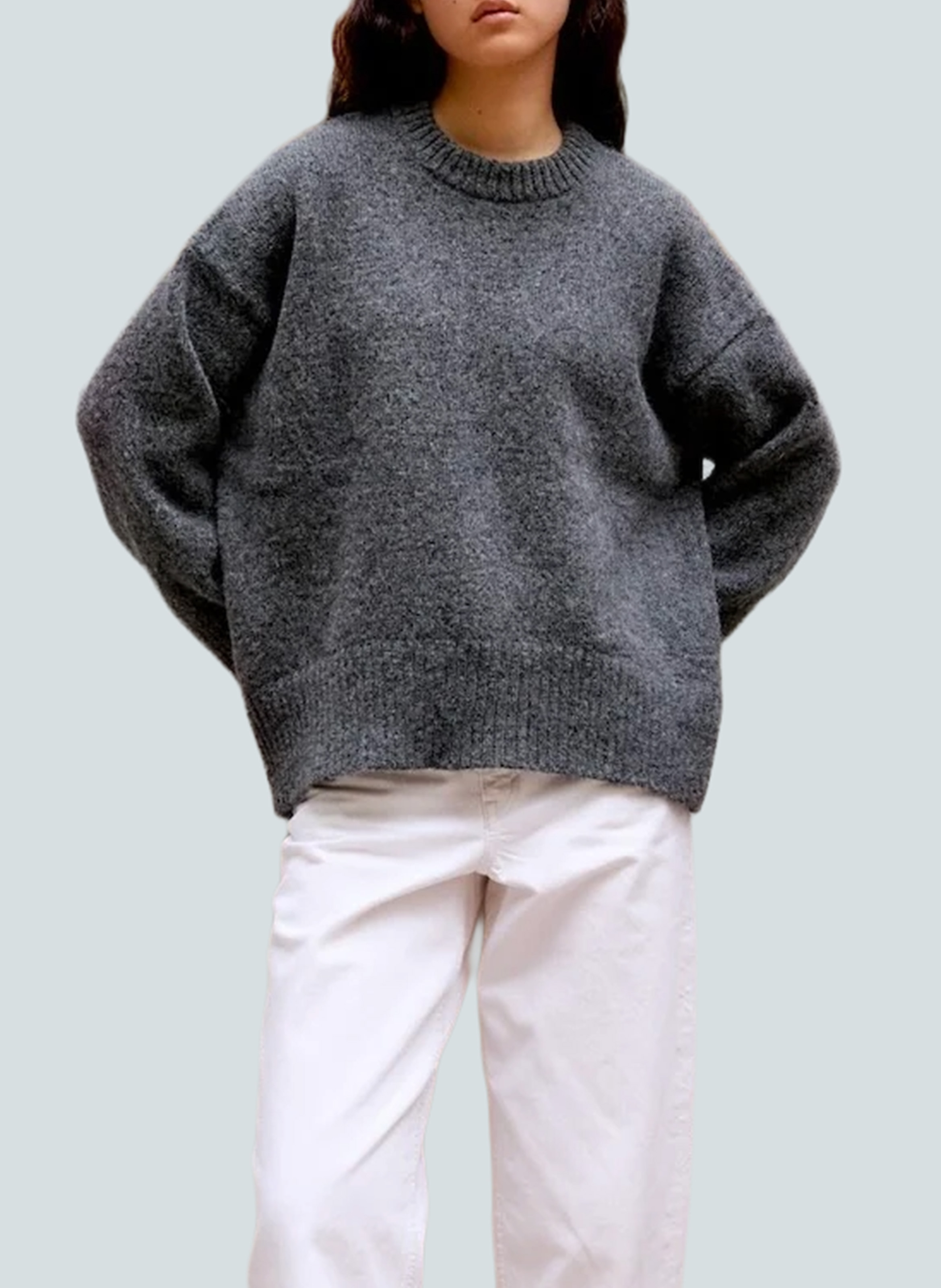 Pull ample col rond en mohair mélangé SURPRISE Gris