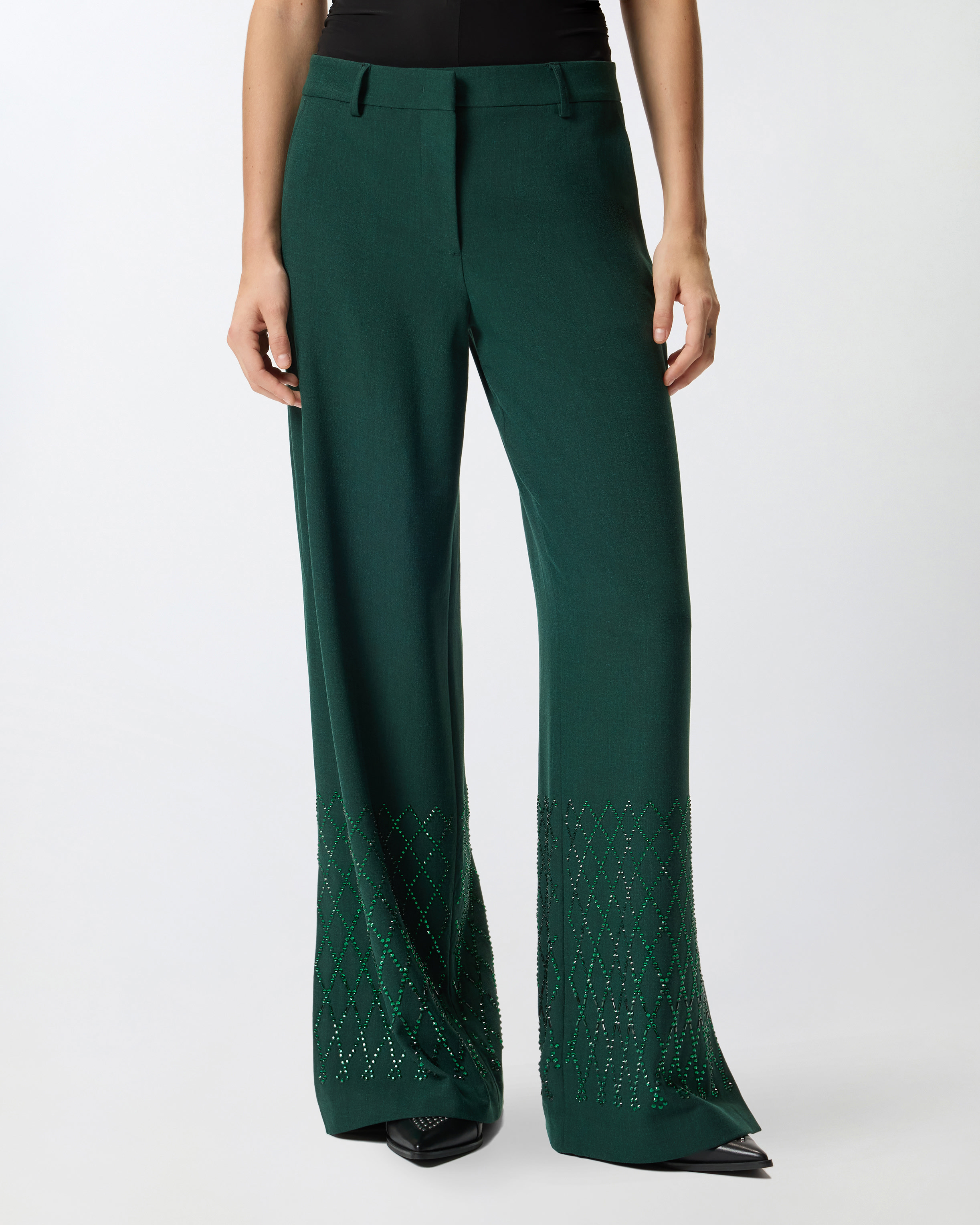 Wide-leg pants with rhinestones PINKO Green