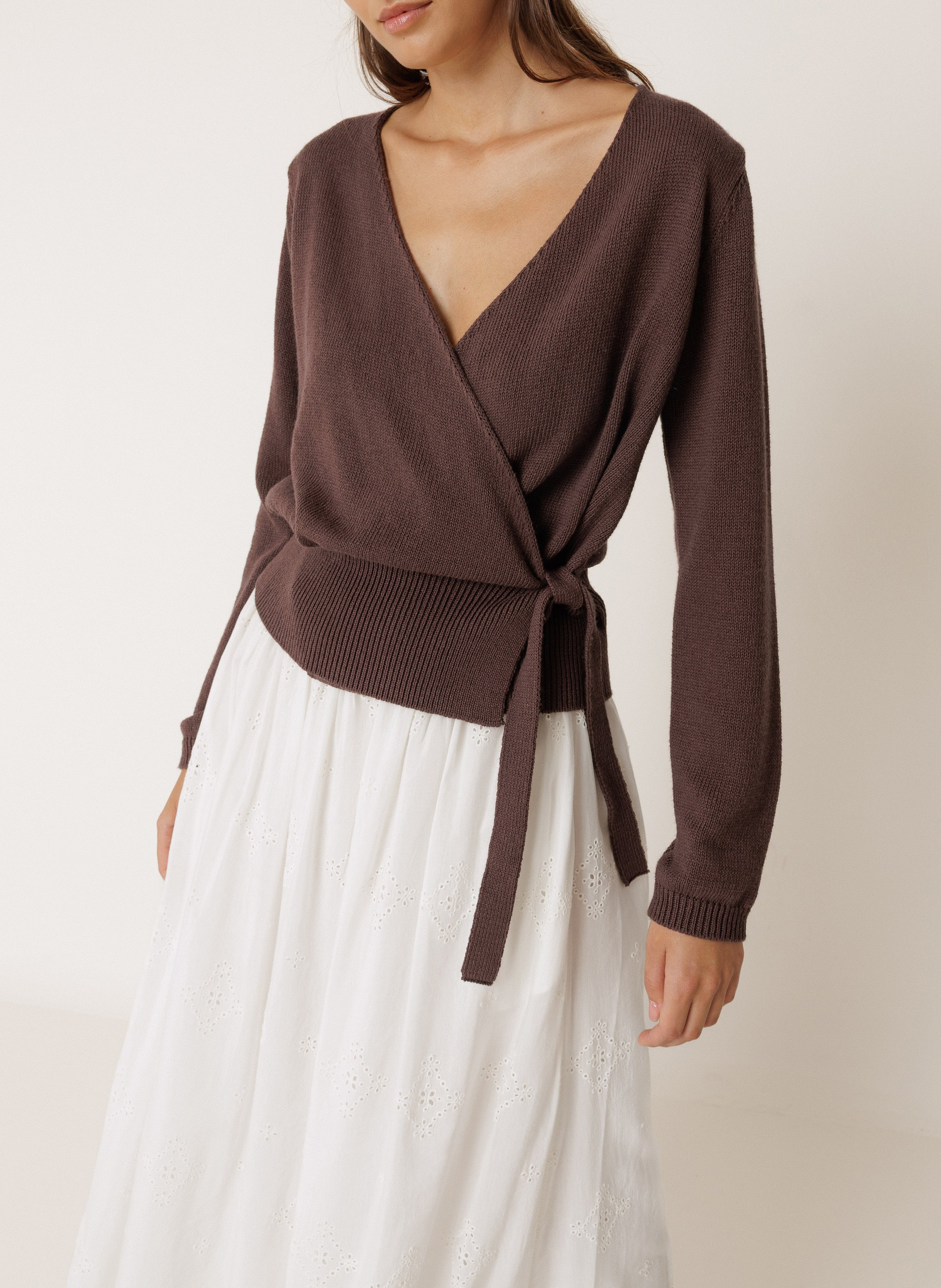 Solid color wrap cotton blend vest INDI & COLD Brown