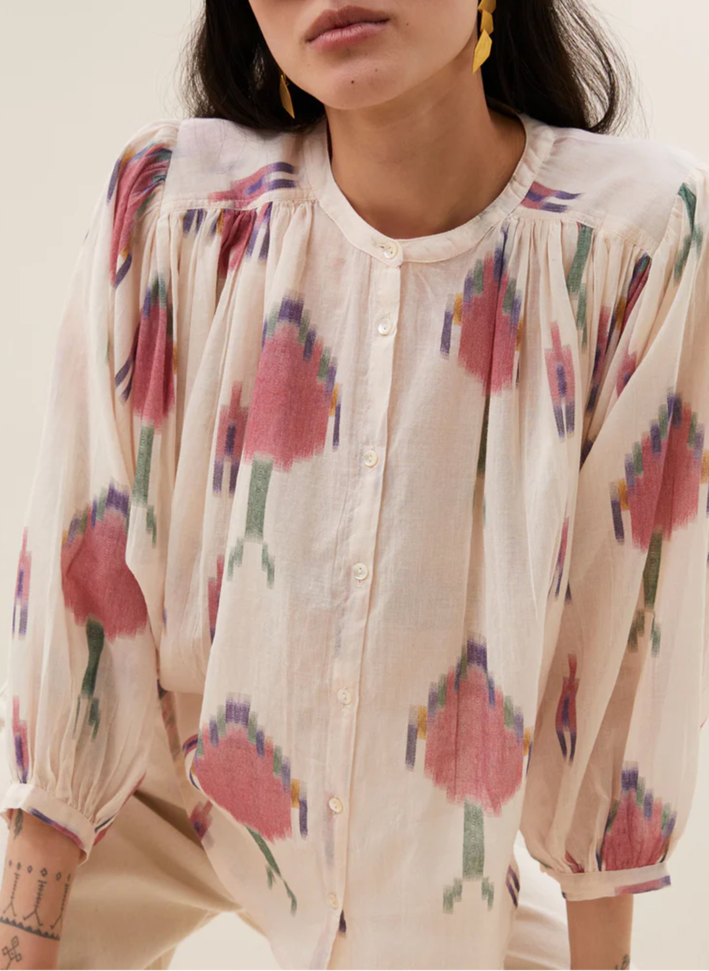 Wijde blouse met ronde hals en print BY BAR Veelkleurig