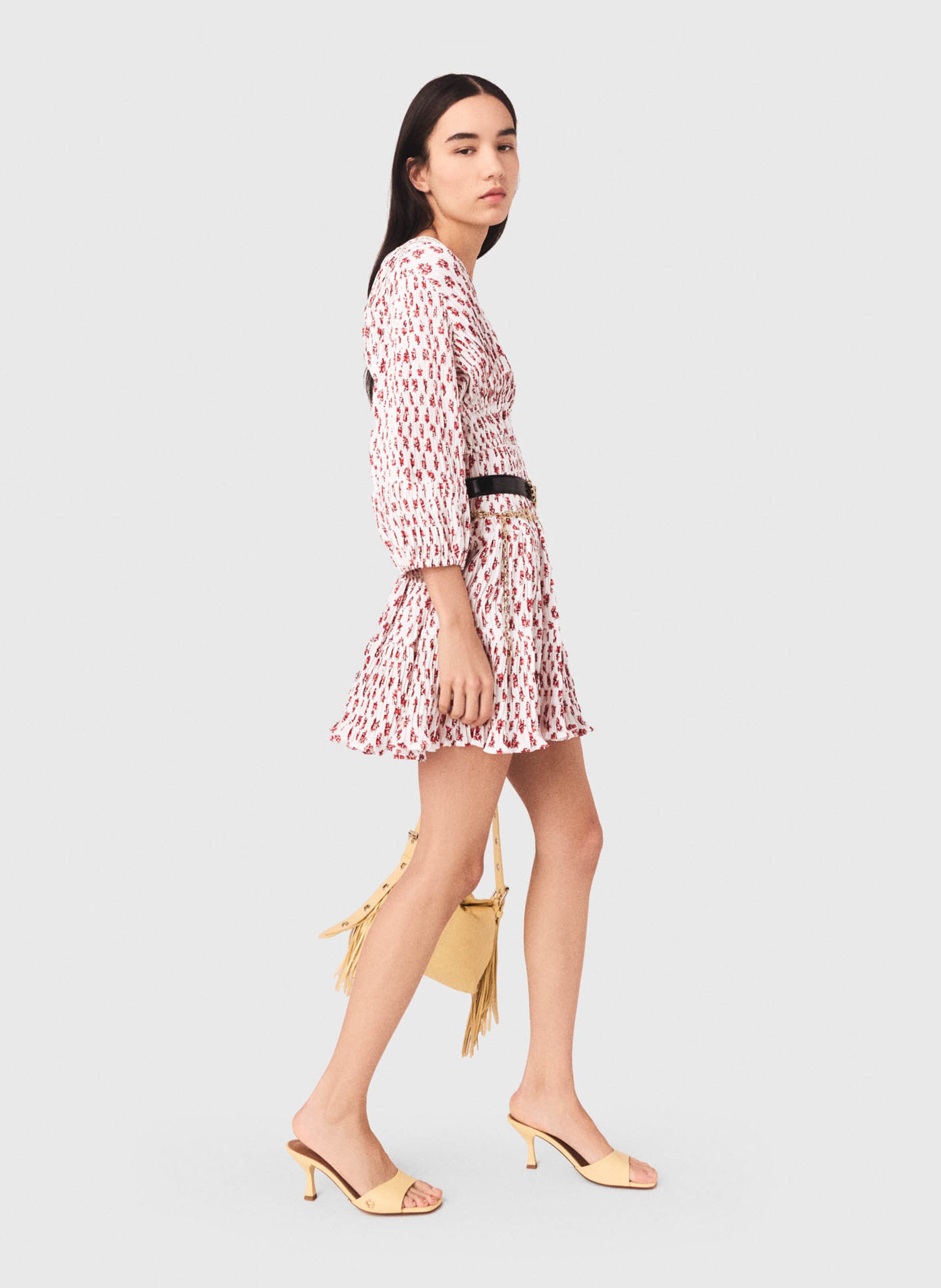 Halflange jurk met V-hals en print MAJE Rood