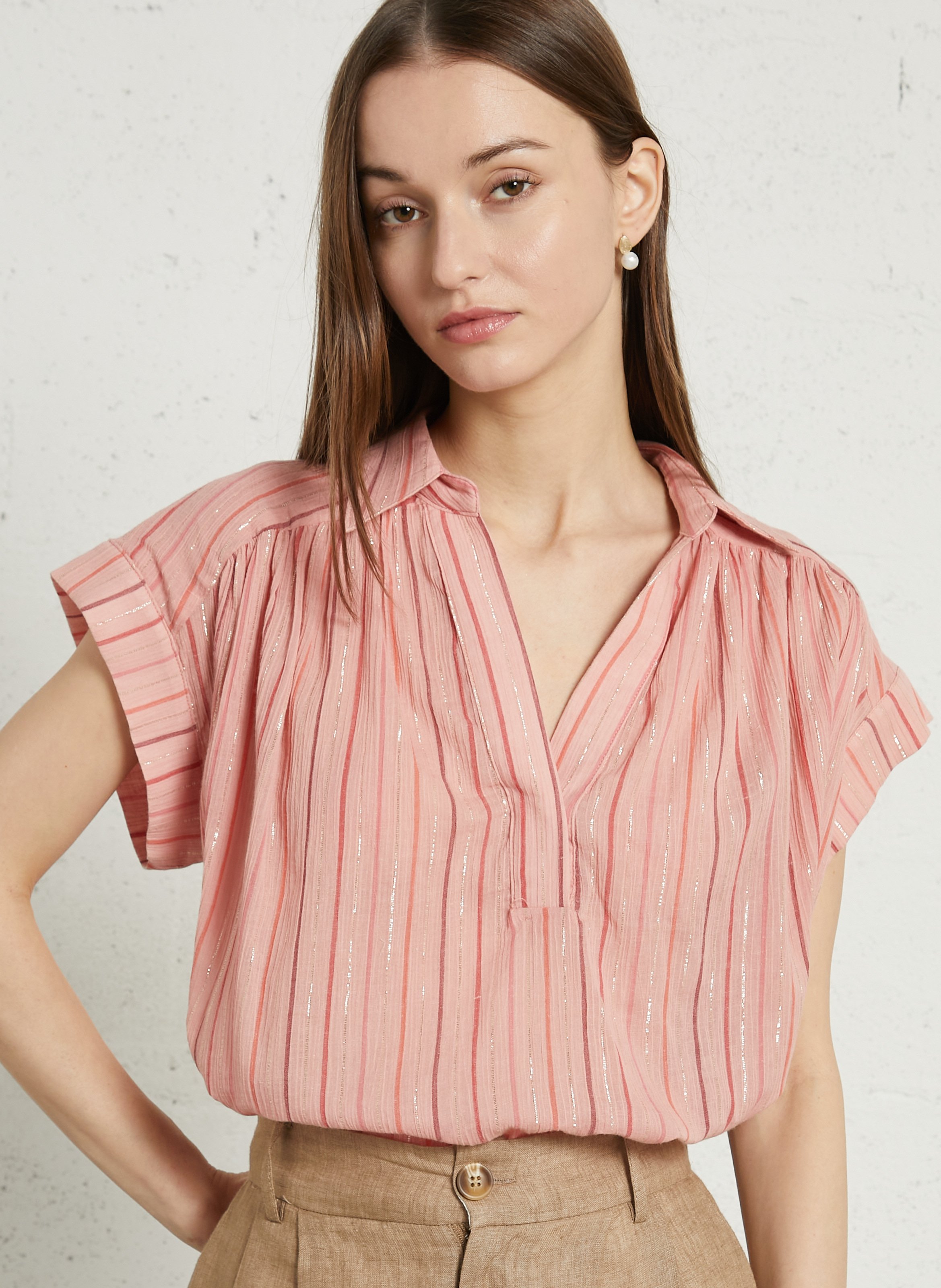 Top sans manches ample à rayures SEE U SOON Rose