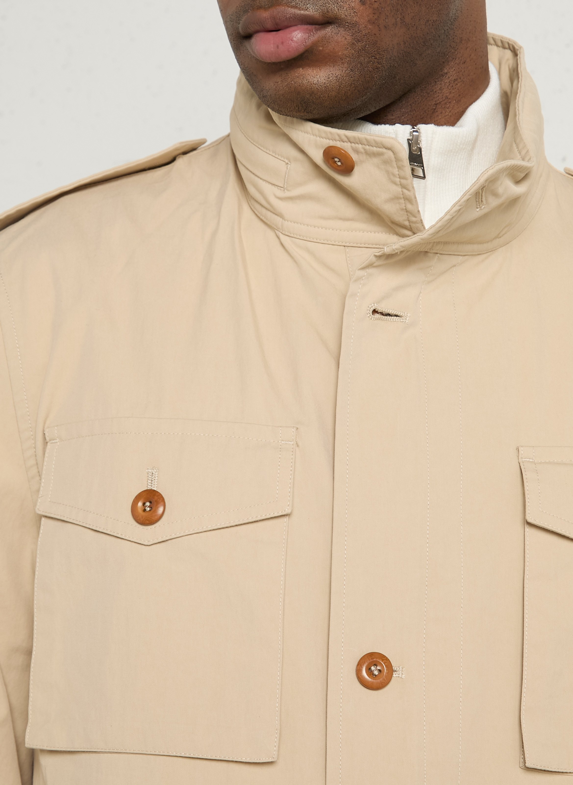 Veste droite col montant en coton mélangé GANT Beige