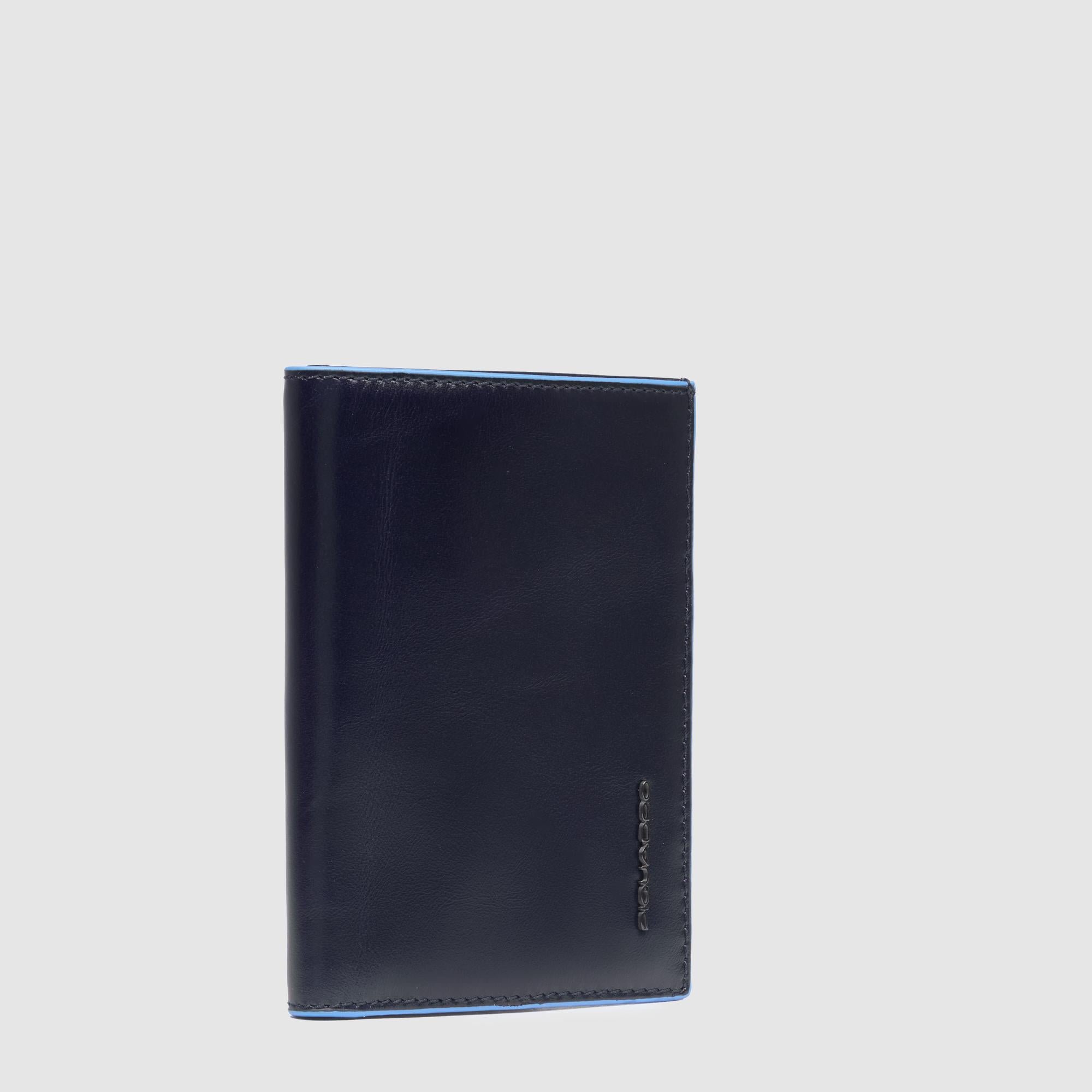 Men's vertical leather wallet with card slots, bill compartment, and RFID protection PIQUADRO Blue