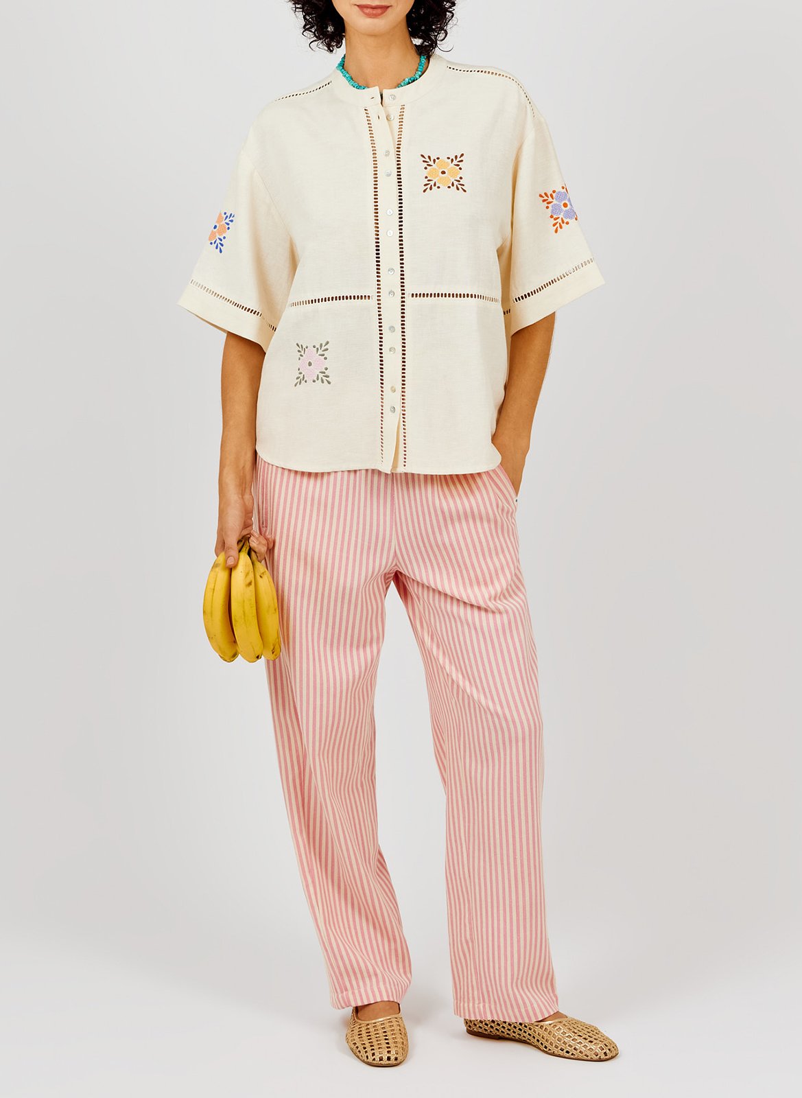 Round neck blouse with embroidery A.P Beige