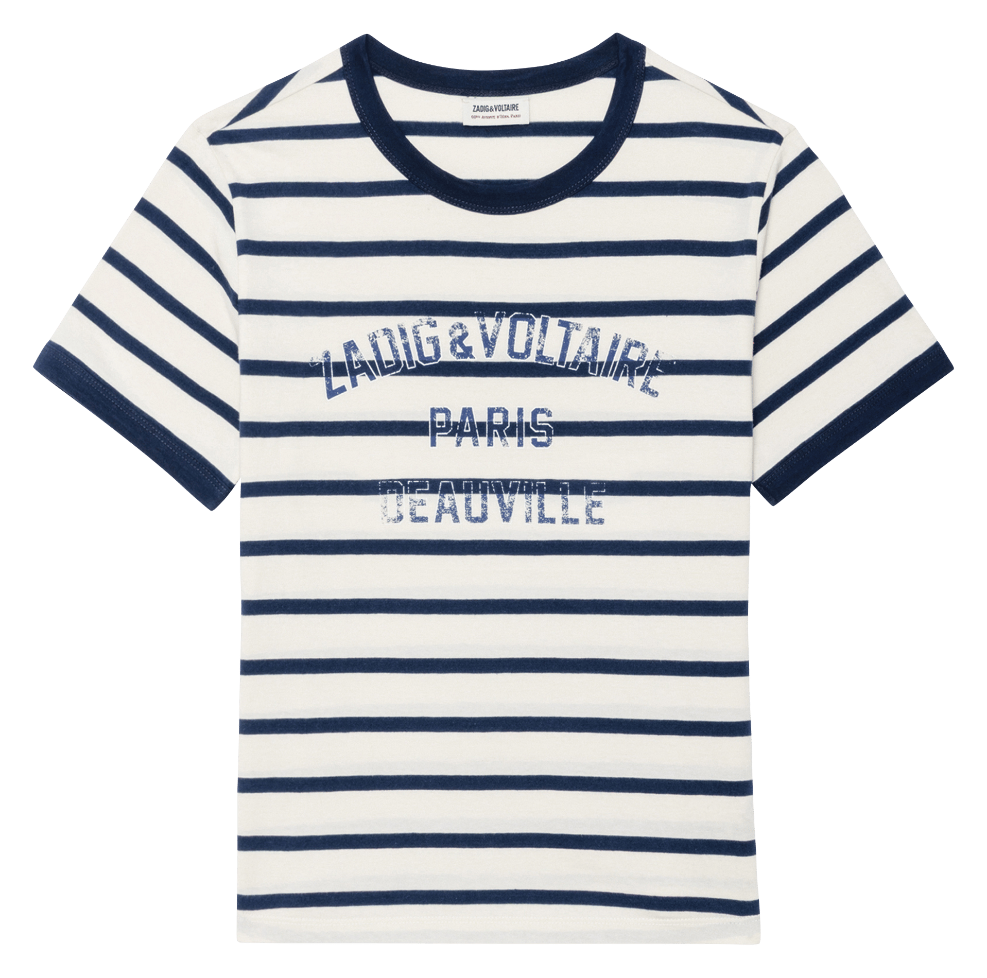 Tee-shirt droit col rond rayé en coton bio ZADIG&VOLTAIRE White