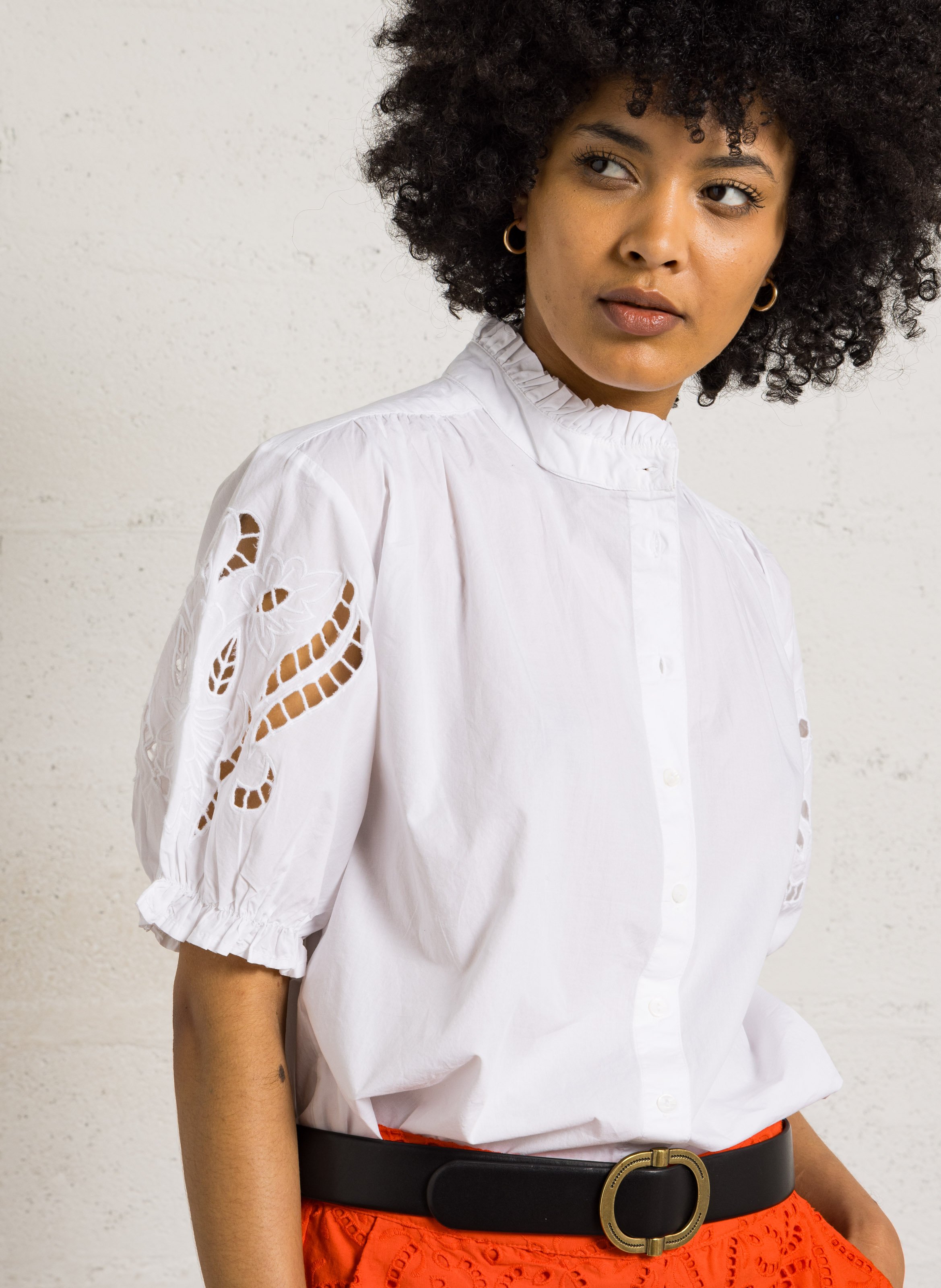 Chemisier droit manches courtes brodées  MAISON 123 Blanc