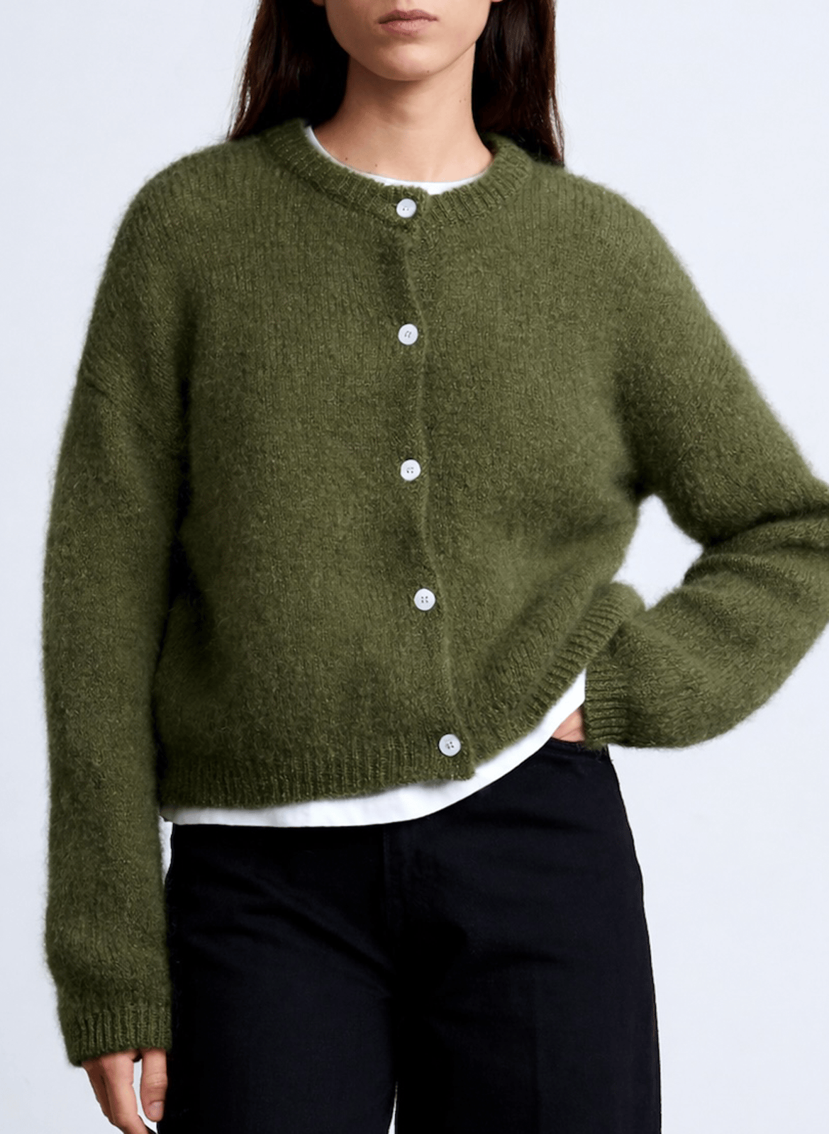 Gilet ample col rond en mohair mélangé OLIVIA Olive
