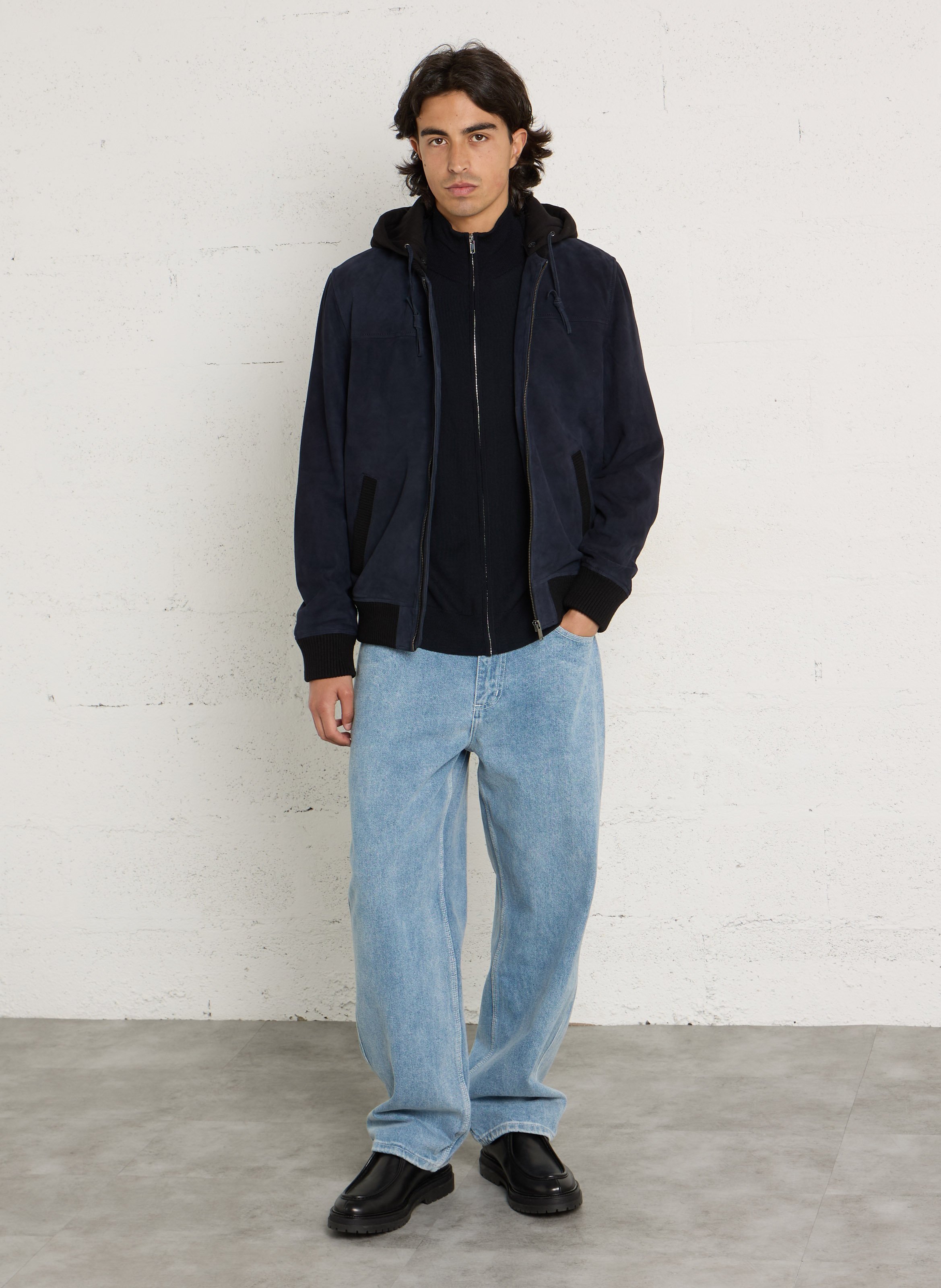 Leren jasje met teddykraag CHEVIGNON Blauw