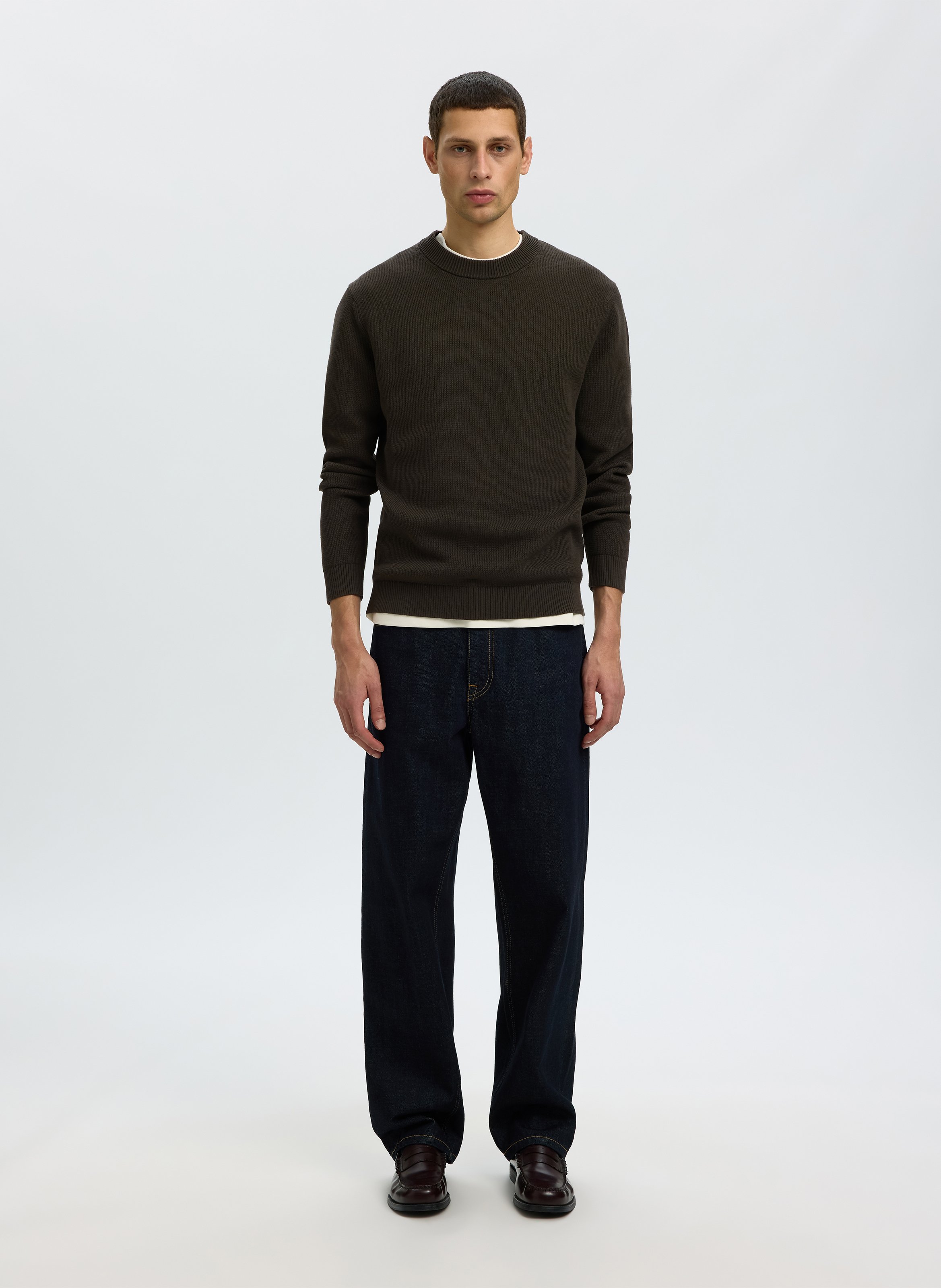 Round-neck organic cotton sweater SELECTED Grey