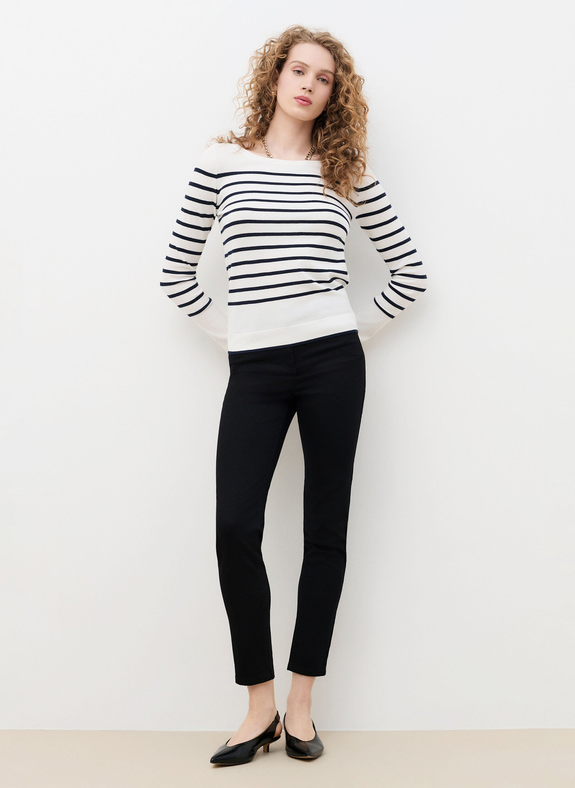 Pull ajusté à rayures CAROLL Beige