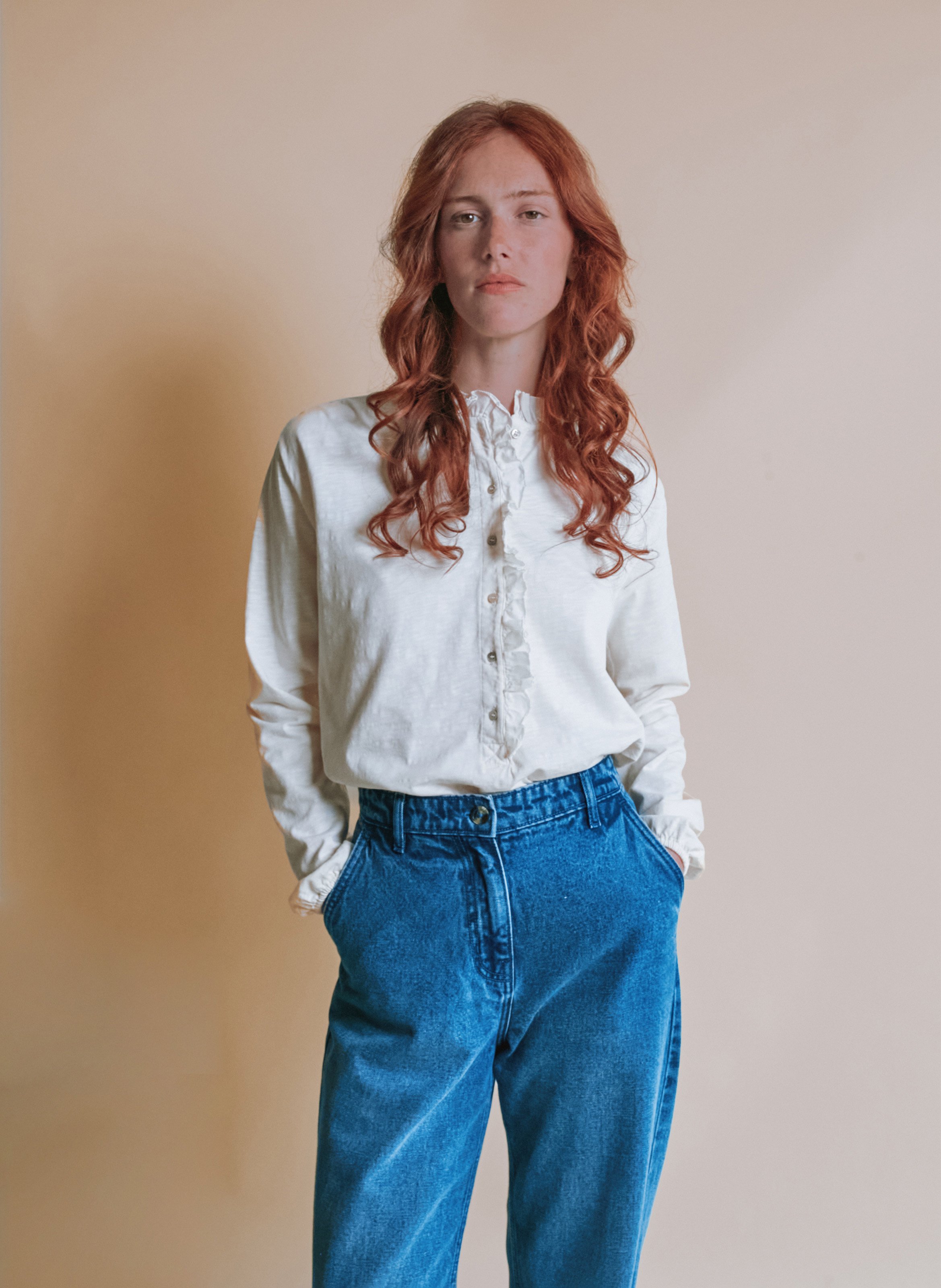 Blouse droite col rond en coton bio EMILE ET IDA Beige