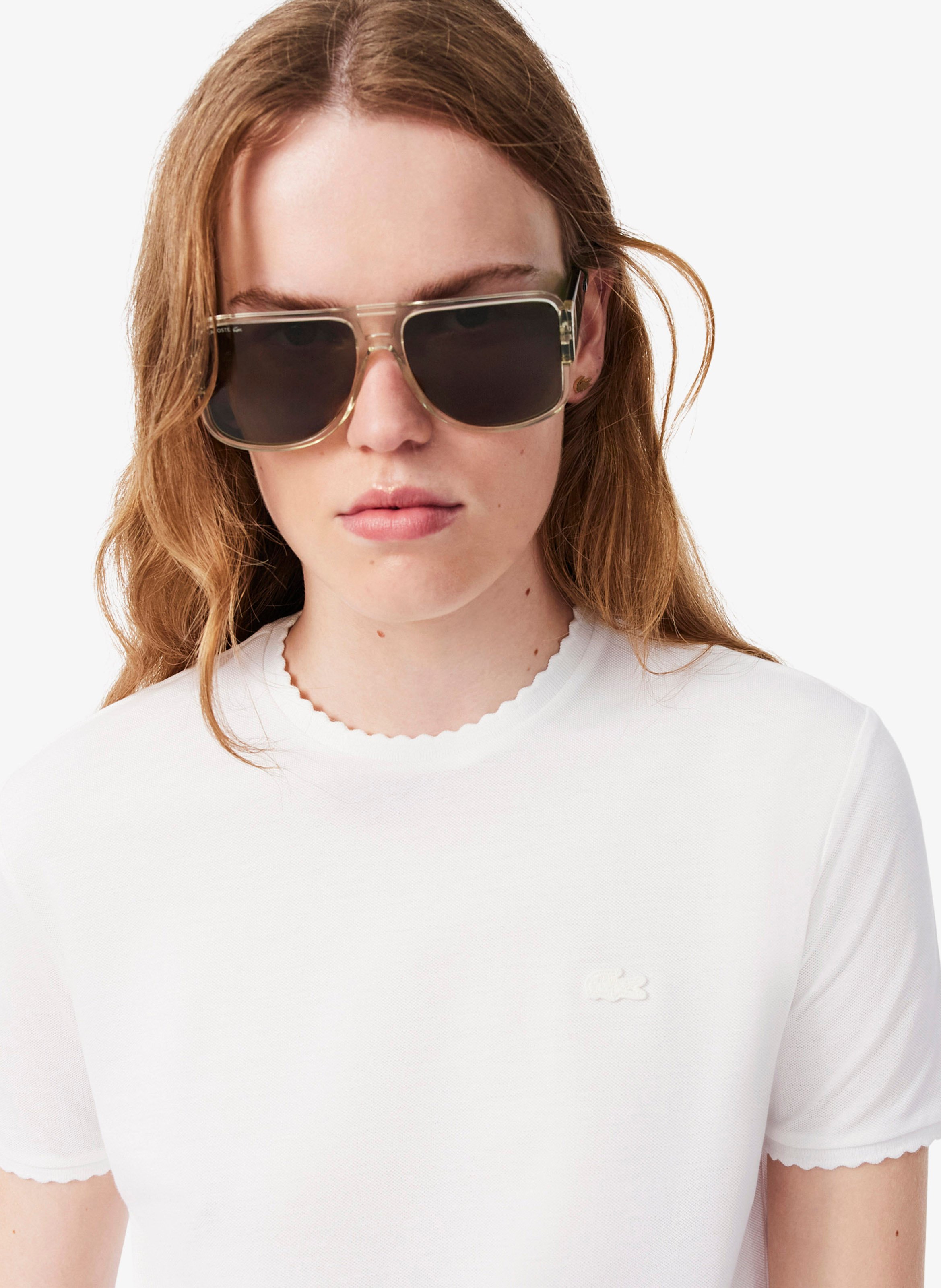Gerader T-Shirt mit Rundhalsausschnitt und Wellenkante aus Baumwollmischung LACOSTE Grau