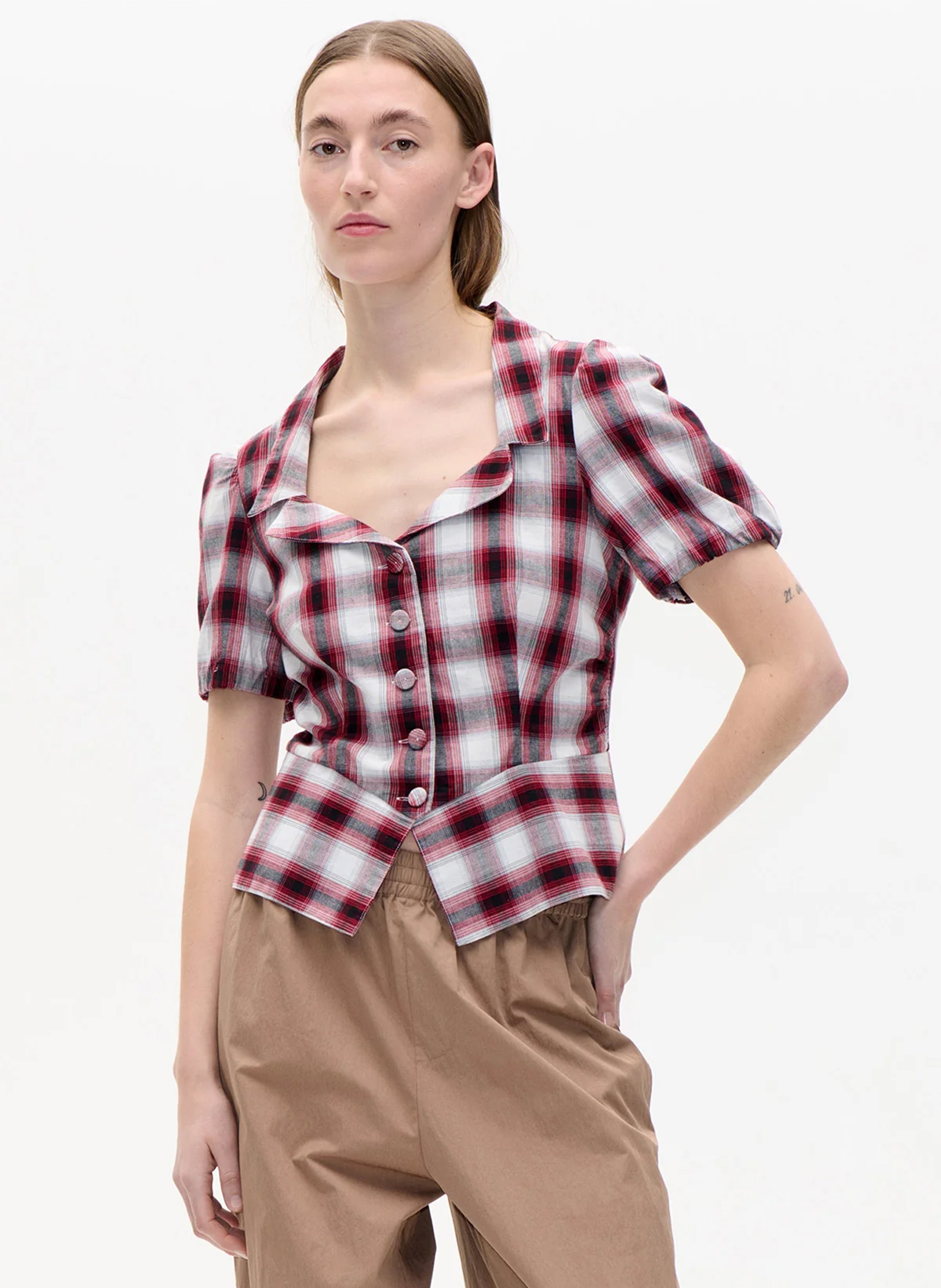 Chemise droite col tailleur en coton bio et coton recyclé BAUM UND PFERDGARTEN Rouge