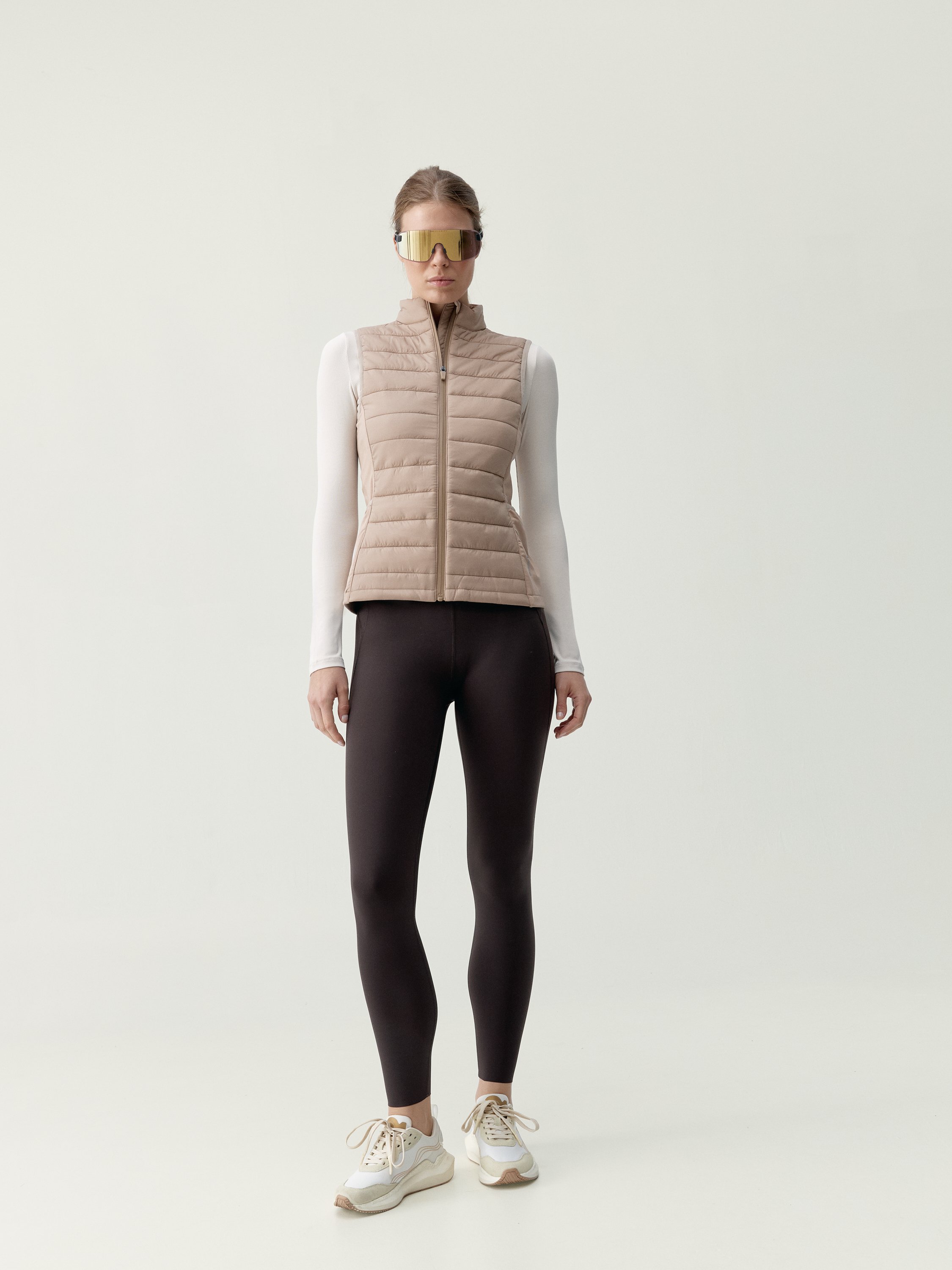 Women's sporty sleeveless puffer vest with soft touch and pockets BORN Beige