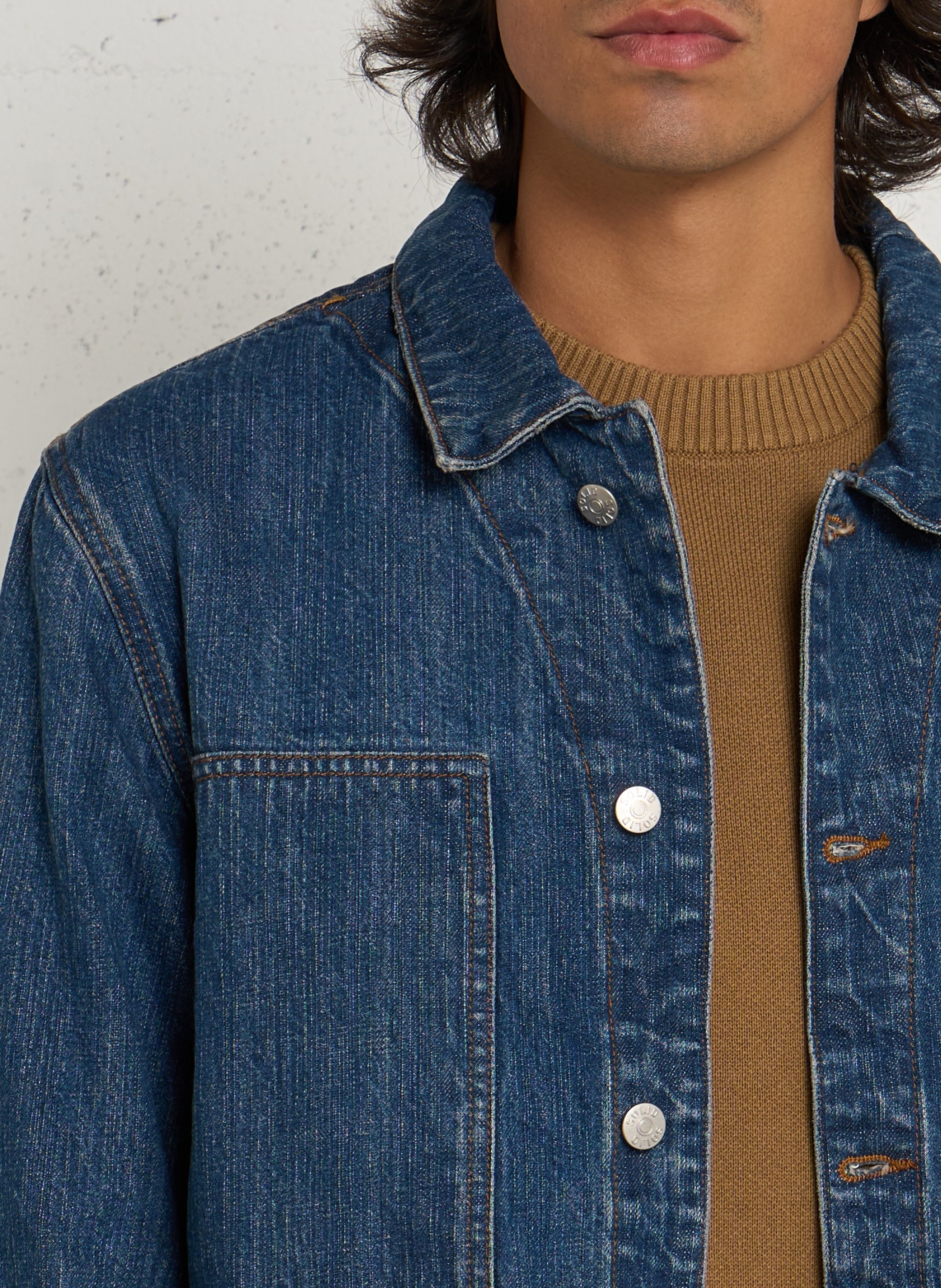 Veste en jean en coton droite SOLID Bleu