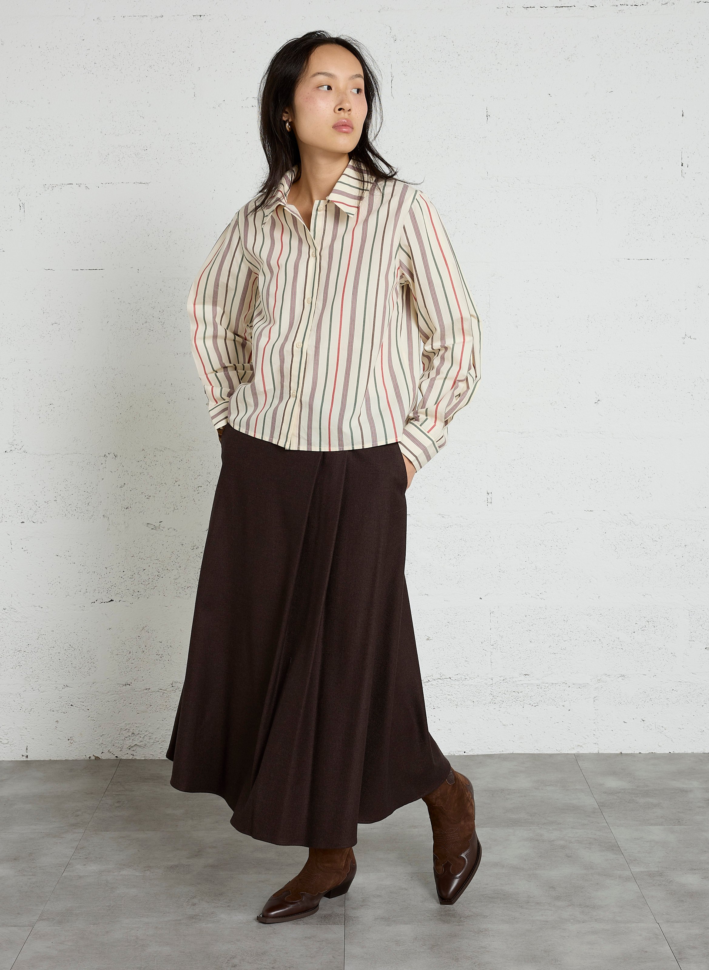 Relaxed-fit classic-collar shirt in striped organic cotton THINKING MU Multicolored