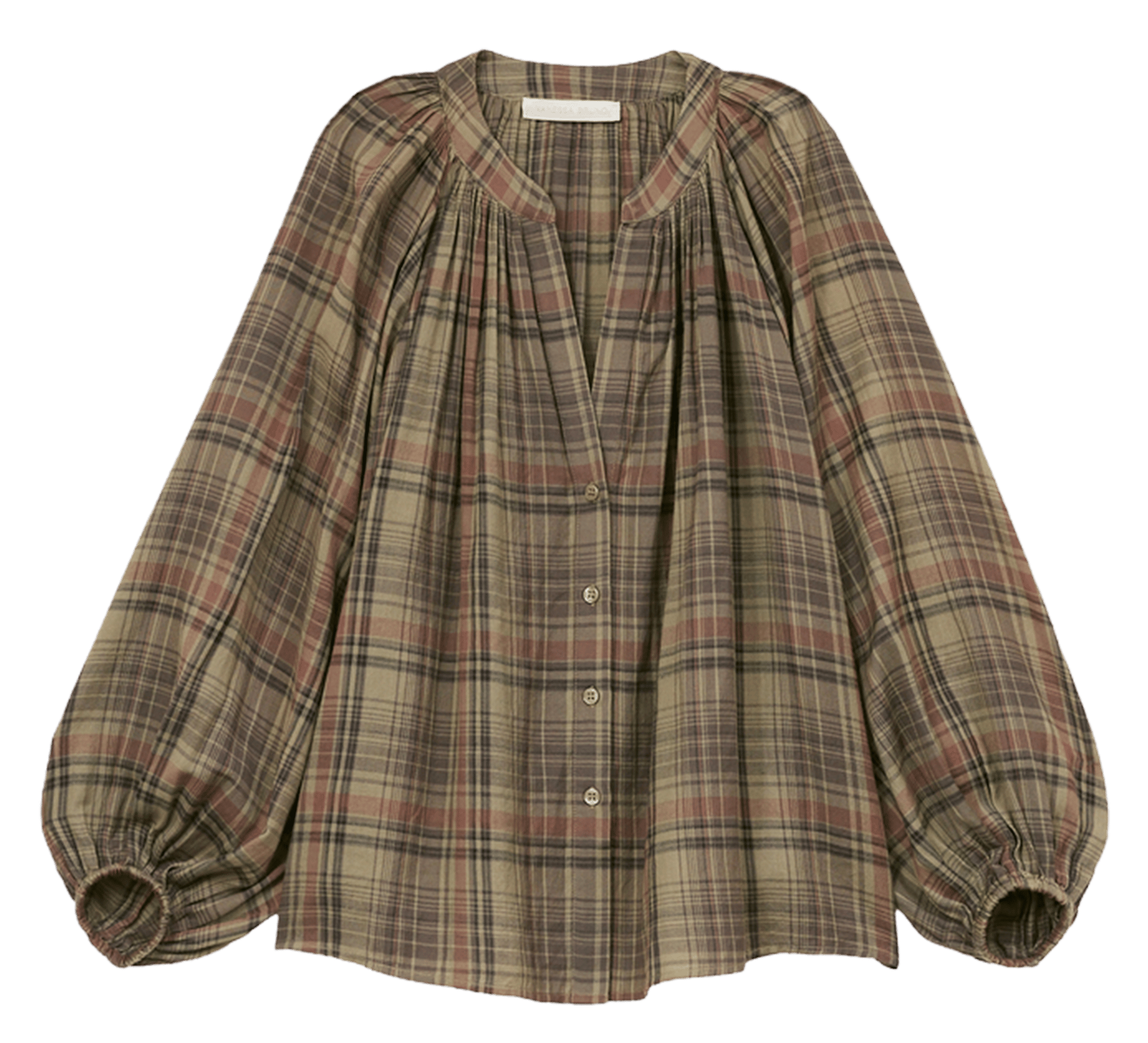 Chemise col V à carreaux en coton VANESSA BRUNO Kaki