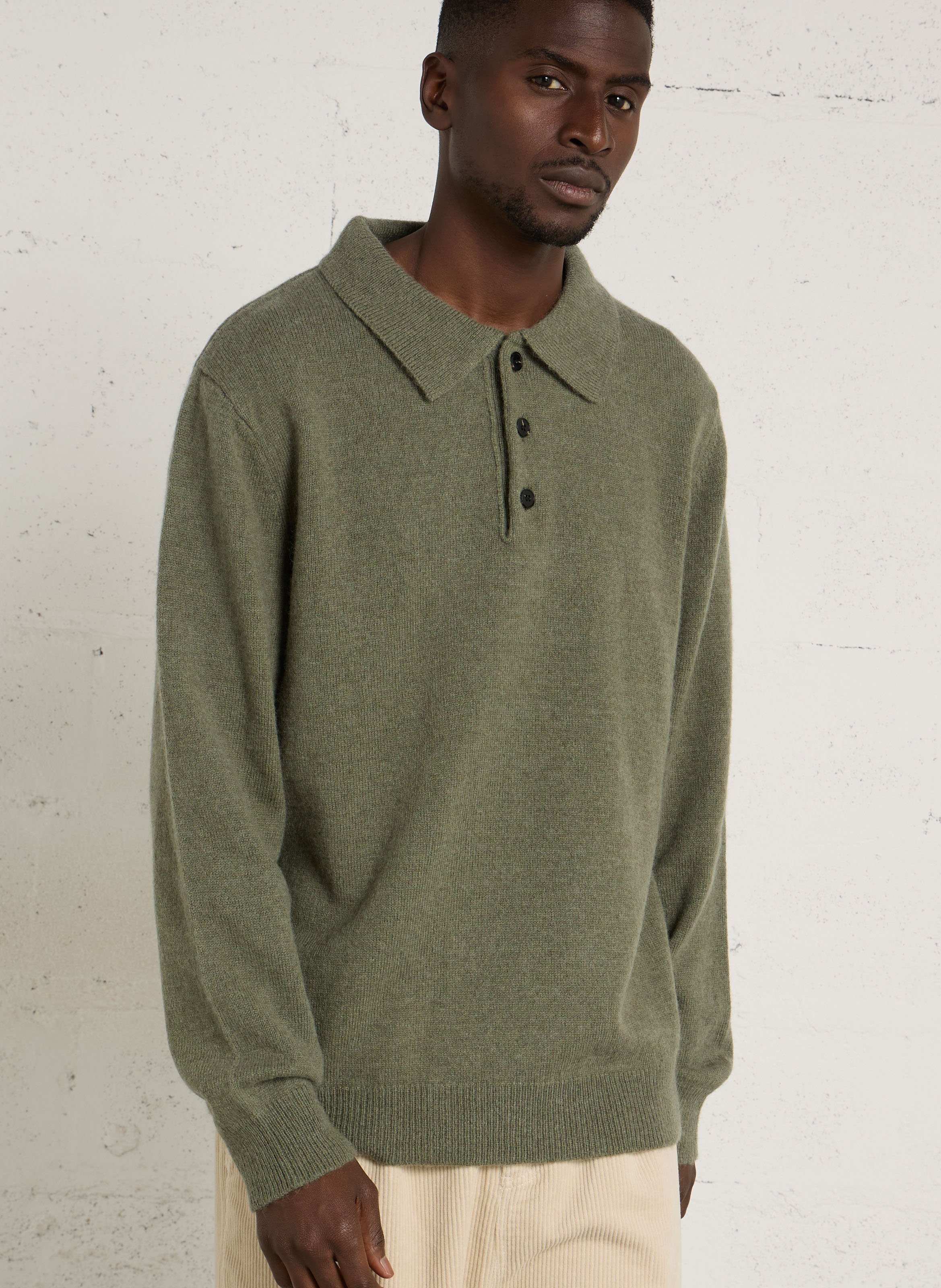 Pull col polo en laine mélangée SOLID Vert