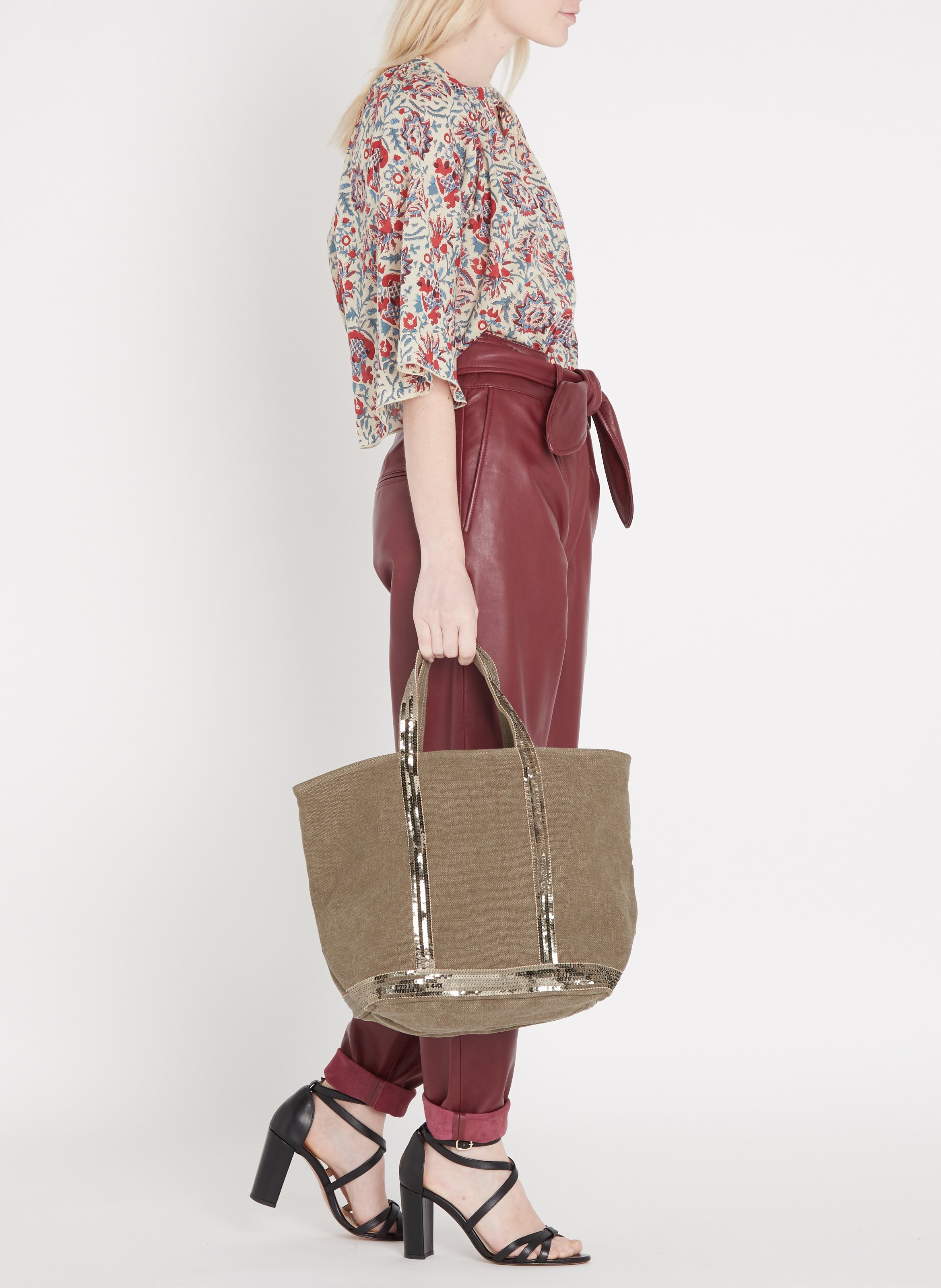 Leinen-Shopper mit Paillettenstickerei VANESSA BRUNO Khaki